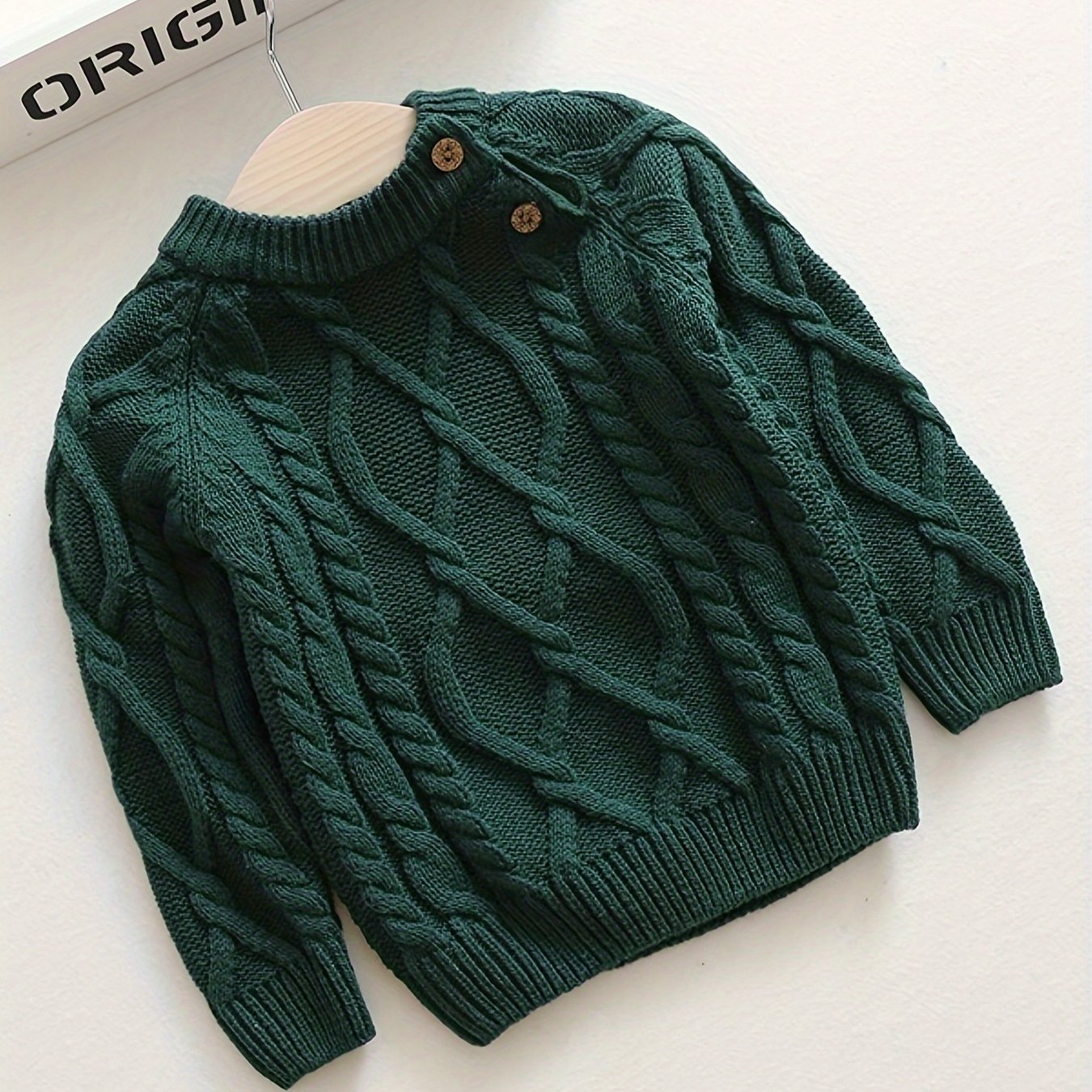 Boys Girls Children Unisex Casual Vintage Cable Shoulder Button Sweater Knit Pullover