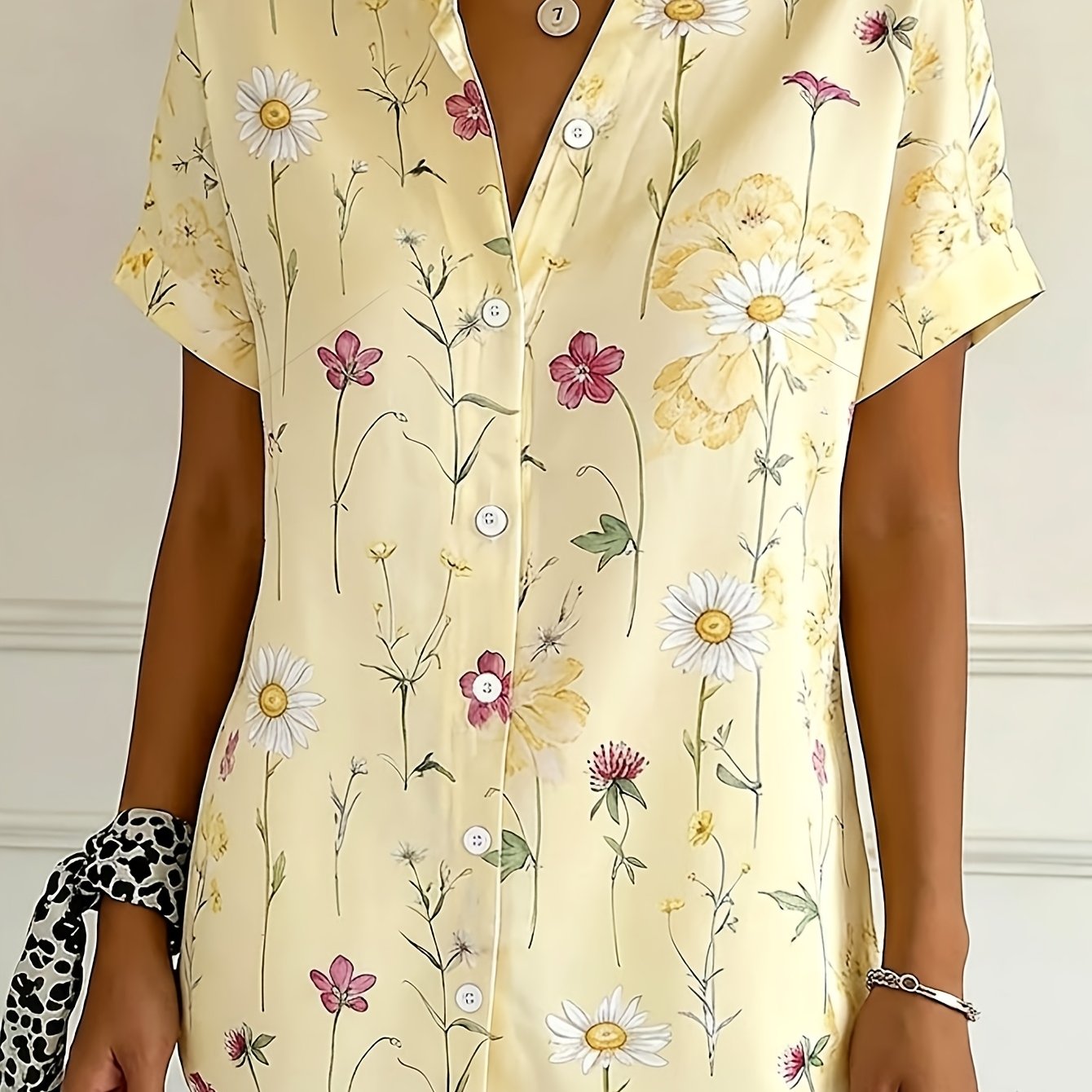 TEMU Chemise Blouse Grande Taille pour Femme à Manches Courtes et Boutonnage - Haut à Col et Patte de Boutonnage Ouvert, Non Extensible, Lavable en