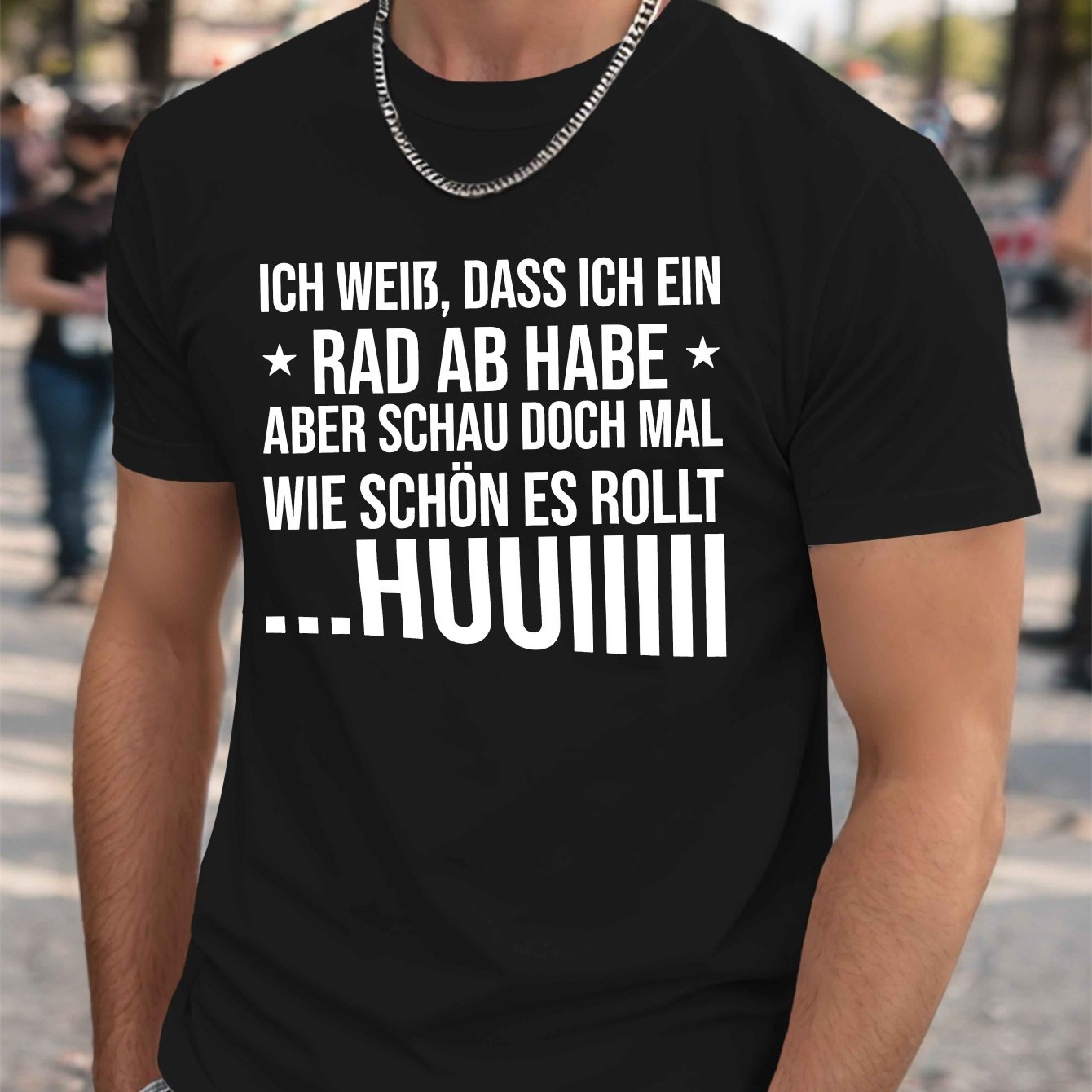 TEMU Plus Size Men's T-shirt - Funny German Crinkle Design, Casual Crew Neck, Short Sleeve, Stretch Fabric, Summer Style, Geometric Pattern, Regular