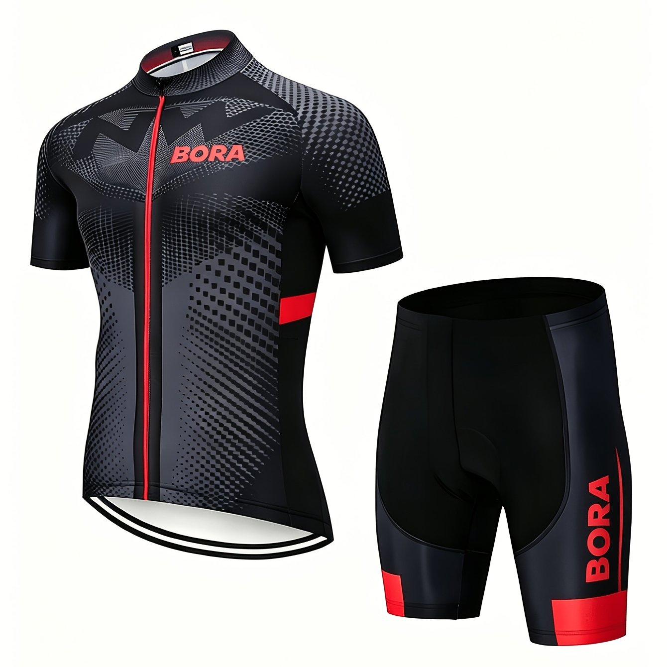 Men's Bora Short Sleeve Cycling Suit, Lightweight Quick-dry Full Zip Cycling Jersey, Non-slip Padded Cycling Shorts, Breathable Cycling Apparel