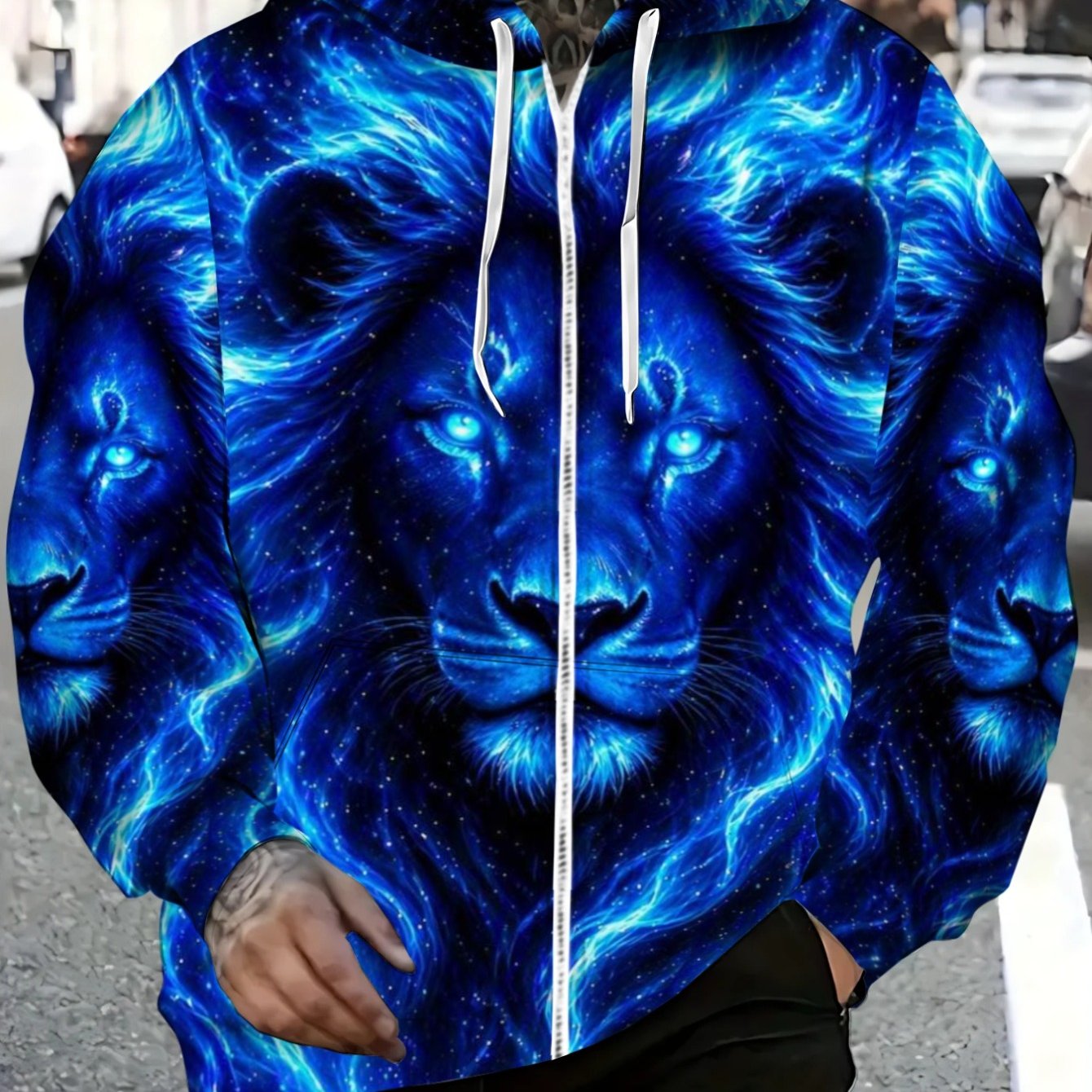 TEMU Men's Lion Print Hoodie Lightweight Casual Wear For Outdoor Activities And Daily Use Comfortable And Perfect For Streetwear And Urban Style