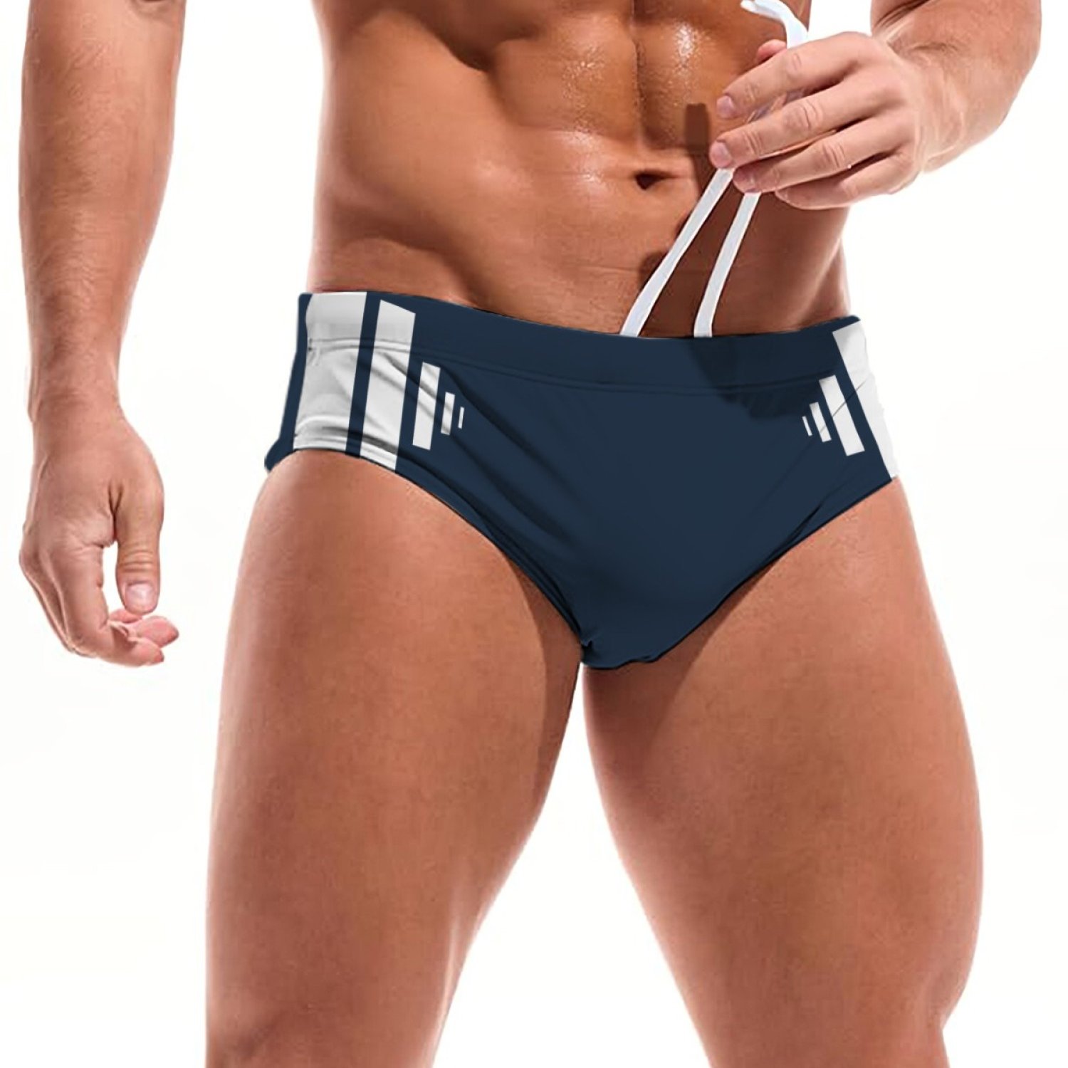 TEMU Men's Minimalist Geometric Stripe Triangle Swim Trunks, Summer Seaside Vacation Casual Men's Swim Briefs, Machine Washable, Skin-fitting,