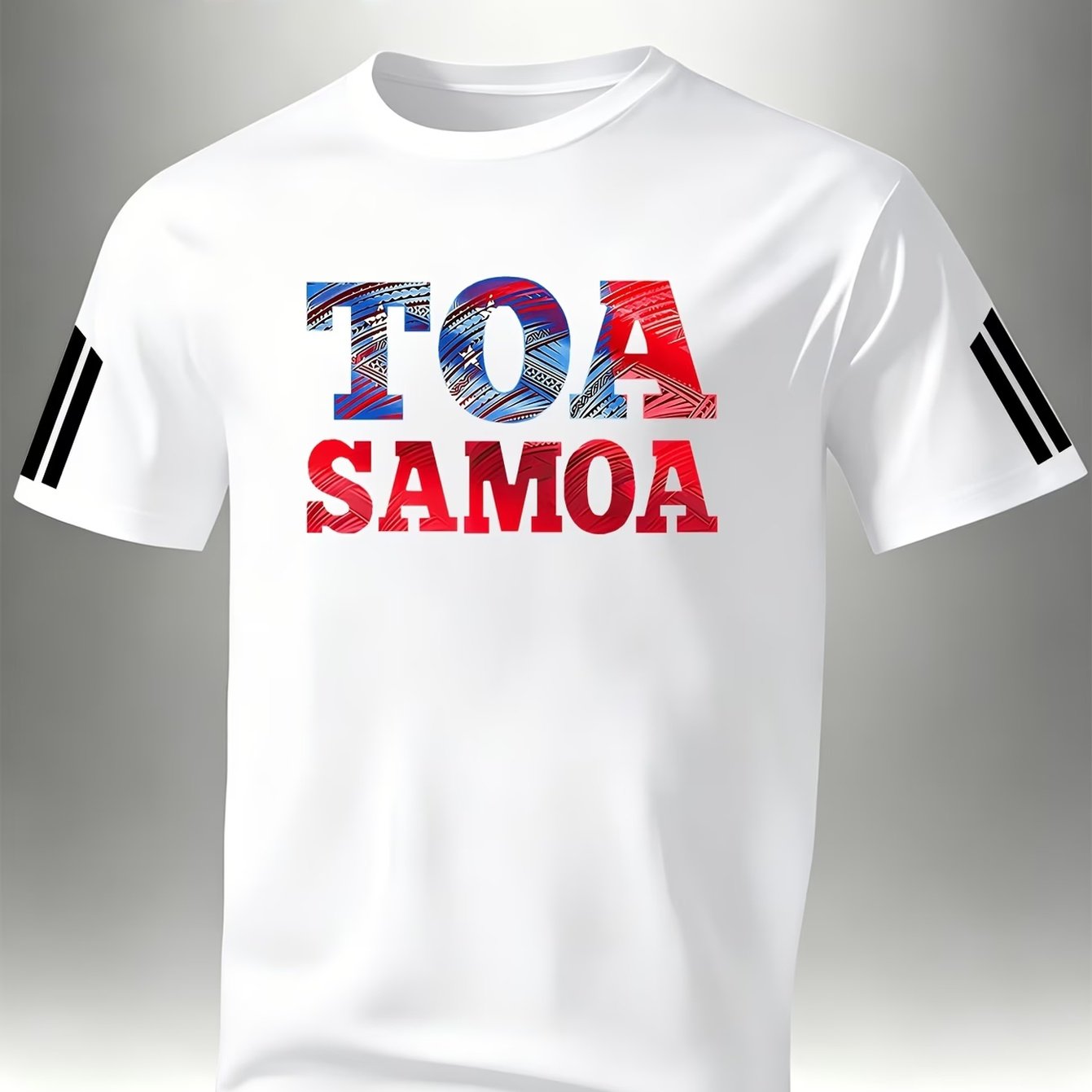TEMU Men's Casual Sports T-shirt, Fashionable "toa Samoa Samoa Polynesian Tribal Text" Sleeve 2-stripe Print Design Short Sleeve, Samoan , Polynesian