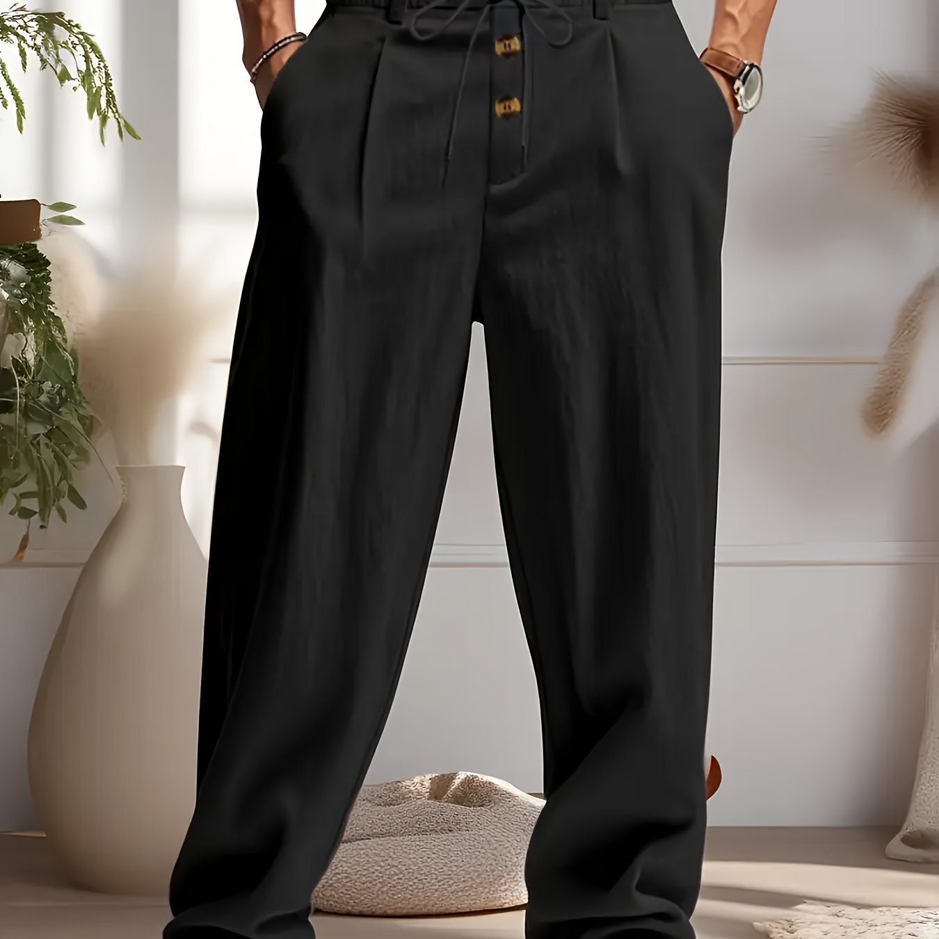 E-shop Herren Leinenhose mit Kordelzug - Lässige, lockere Passform mit , ideal für Strand und Yoga