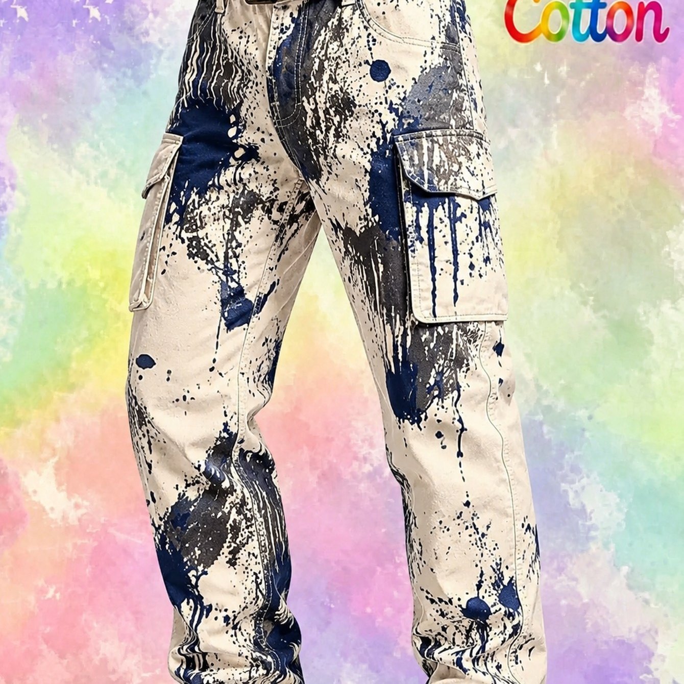 Multi Functional Pocket Mens Retro Cargo Pants Stylish Print Belt Free Suitable Work Casual All Scenes