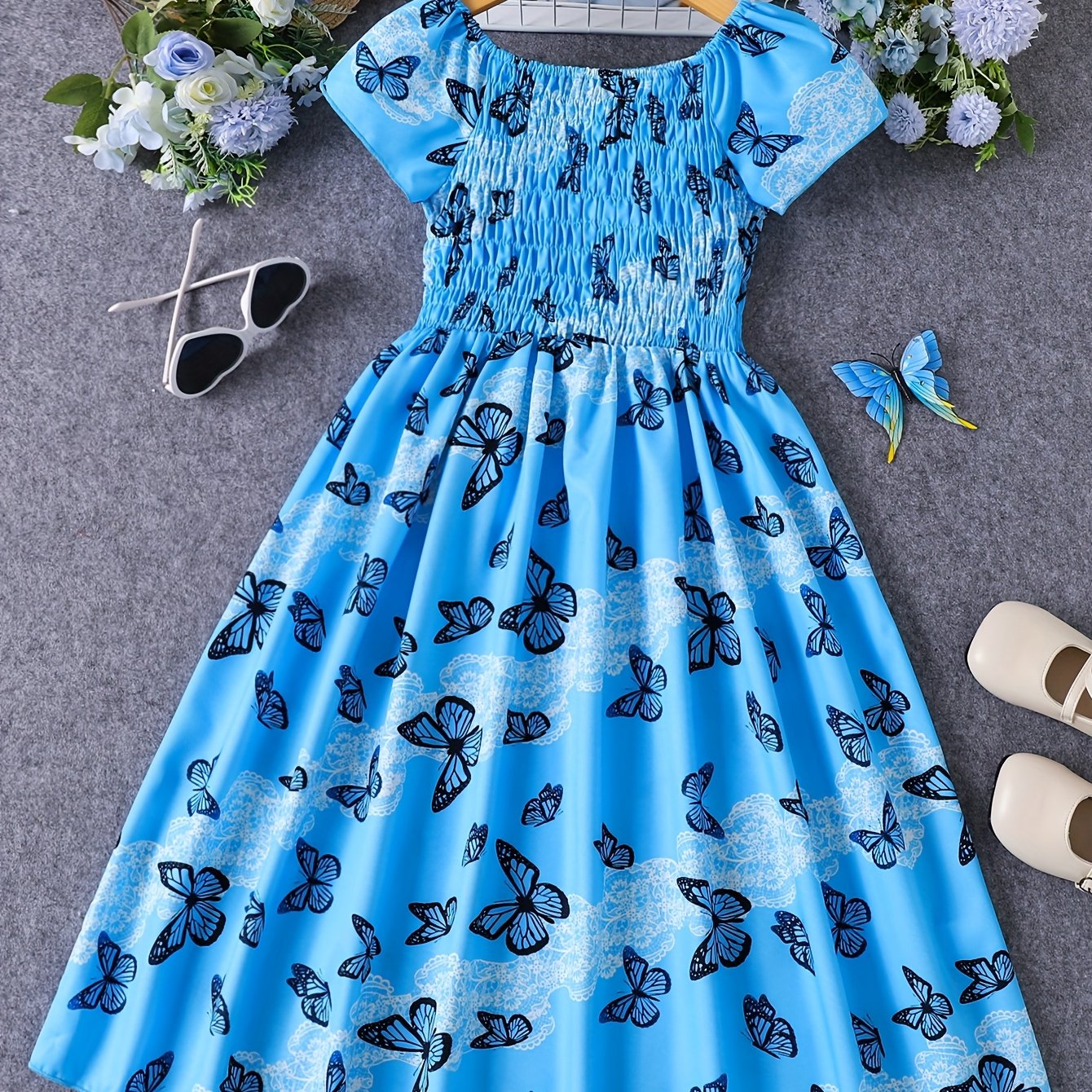 Image of Girls' Fashionable Dress For Middle And Older Kids, New Summer Style With Print, Stylish, Chic, And Versatile Long Dress