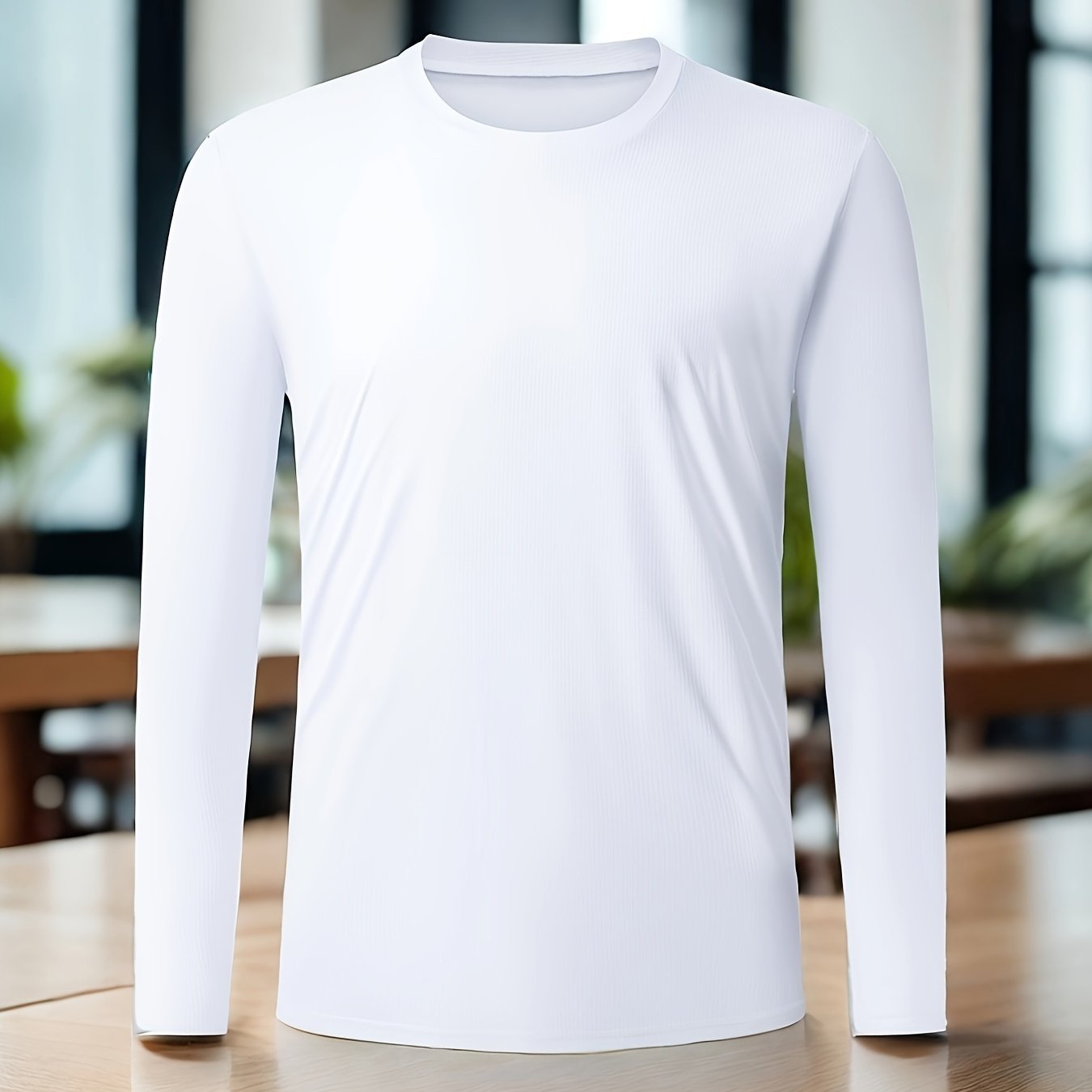 TEMU Men's Lightweight Quick-dry Solid Color Round Neck And Long Sleeve Tops, Fashionable For Spring, Summer, And Autumn Sports, Suitable For Training And, Gym And Workout Wear
