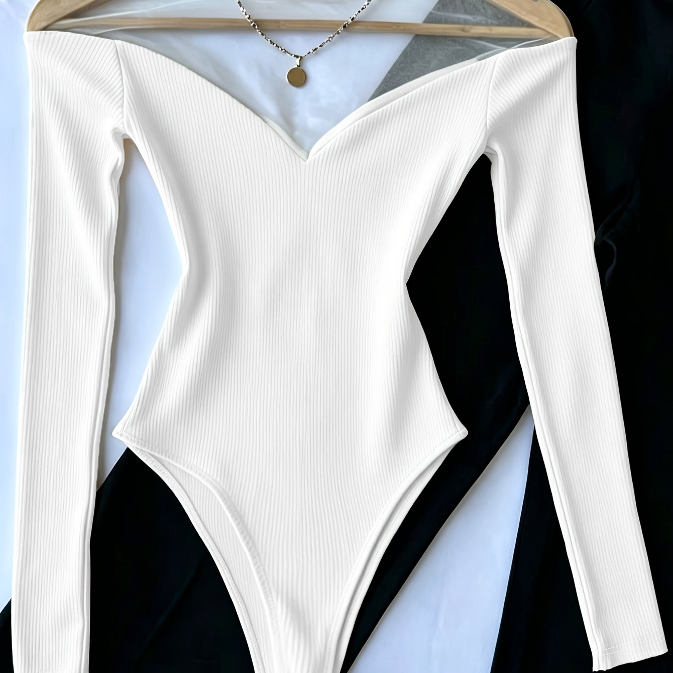 TEMU 2026 Nieuw! Mesh Stitching Bodysuit Pure Desire Stijl Slim Kleur Basis Top [ZLLZ]