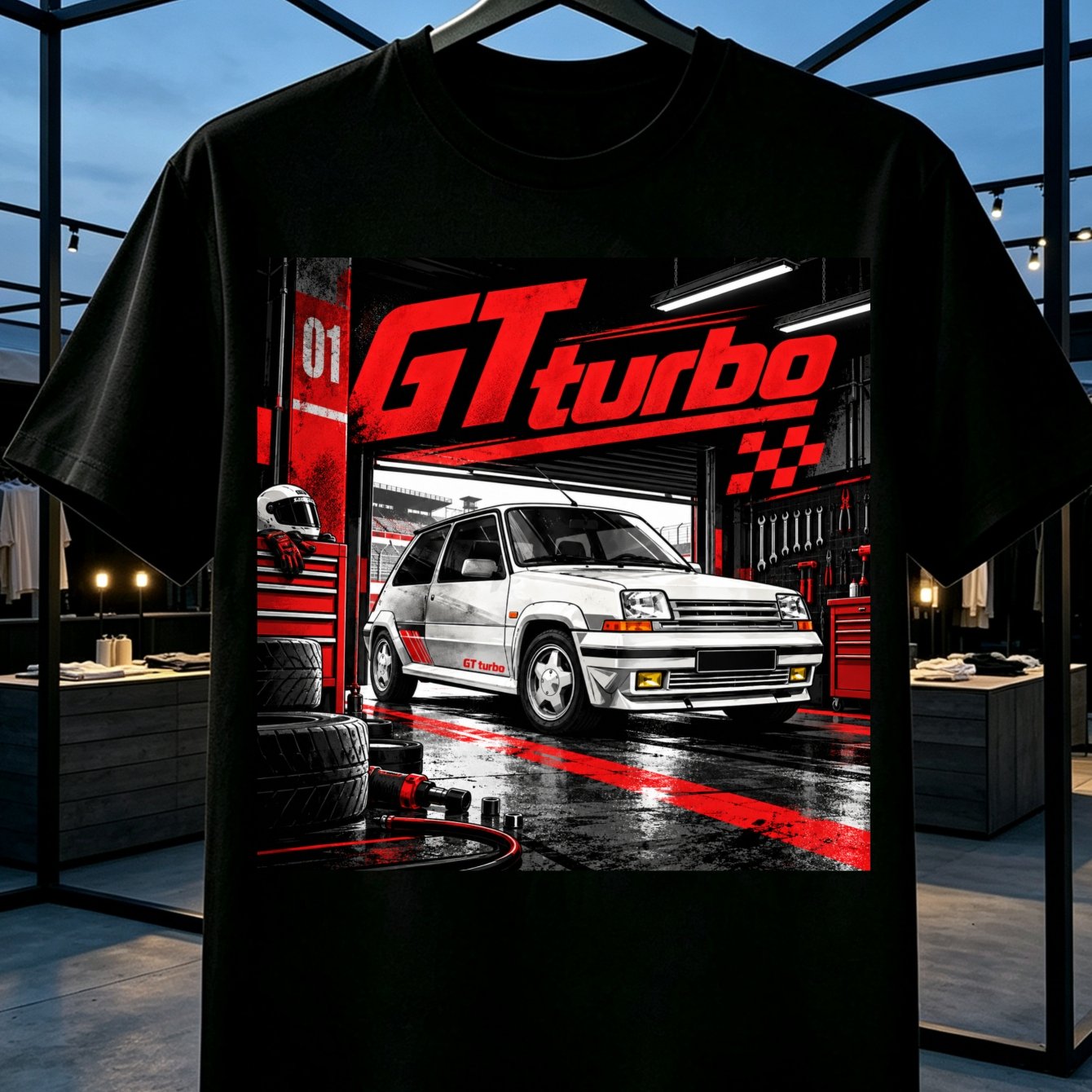 Image of Car T-shirt Performance Car Artwork With Dark Garage Atmosphere And Retro Graphic Style Unisex T-shirt