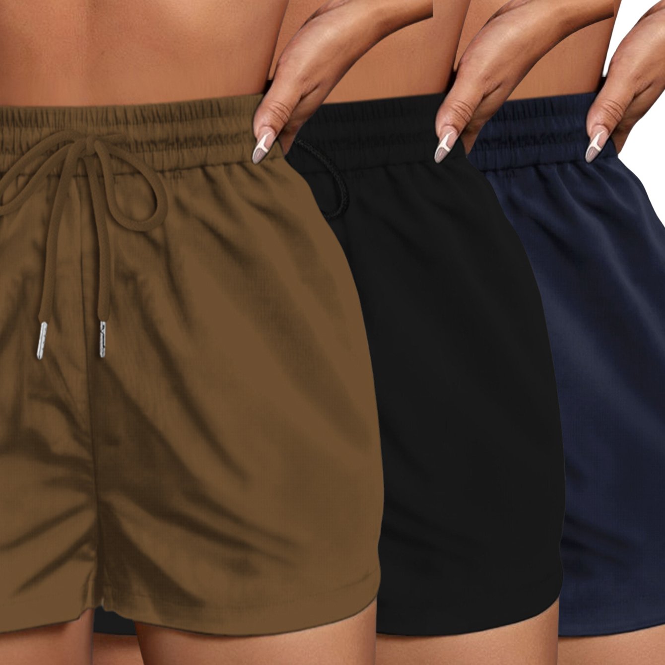 TEMU Three-pack Non-stretch Women's Summer Athletic Shorts, In For Fitness Workouts, Combo Set Of Quick- Running Pants, Beach Shorts, Trendy Patterns