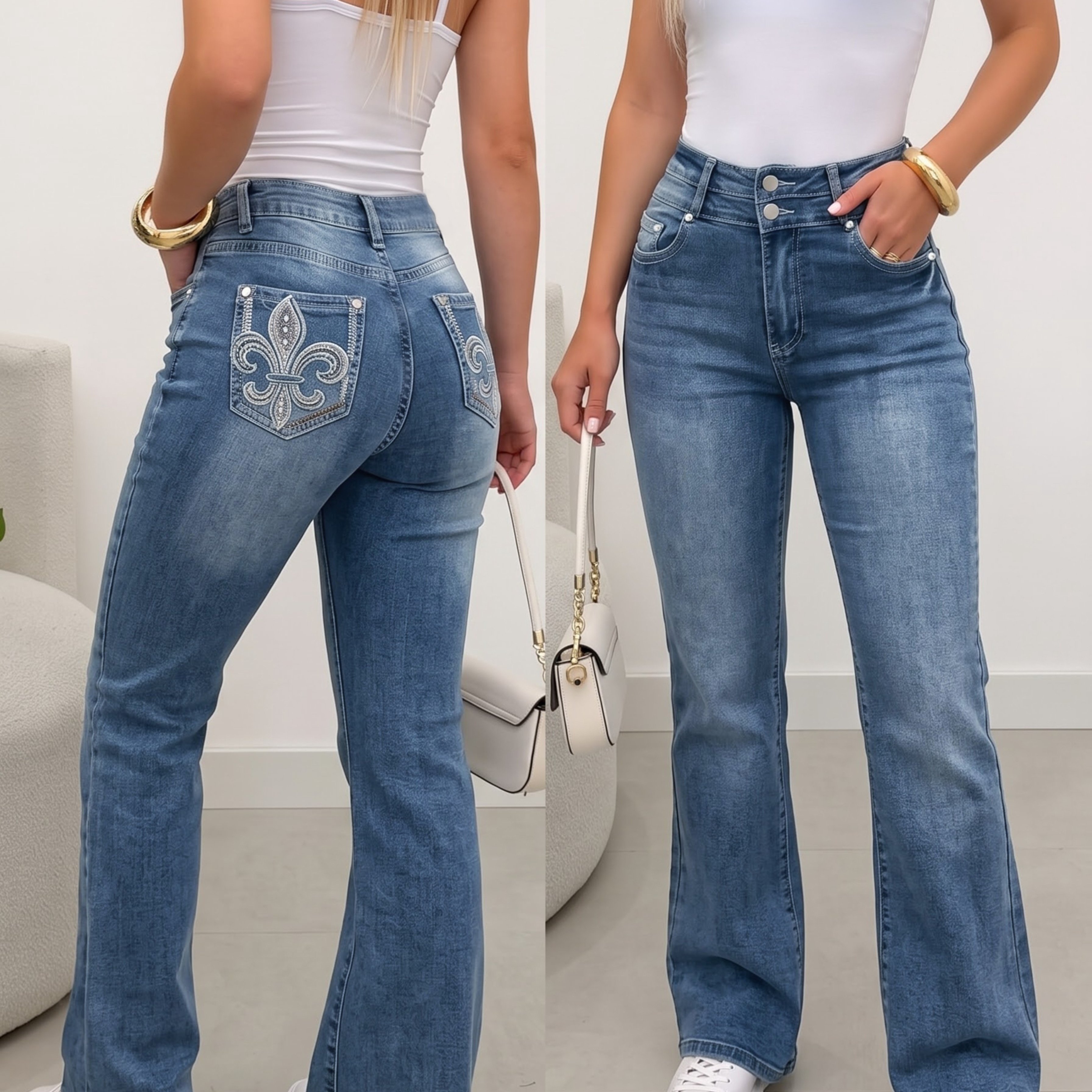 New Women's Bootcut Jeans, Flare Jeans With Embroidered , Mid- Casual And -ready