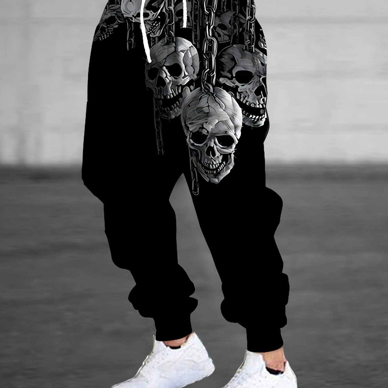 E-shop Herren-Jogginghosen mit 3D-Schädel-Druck, Kordelzug & - Lässige, Dehnbare Polyester-Sweathosen für Halloween