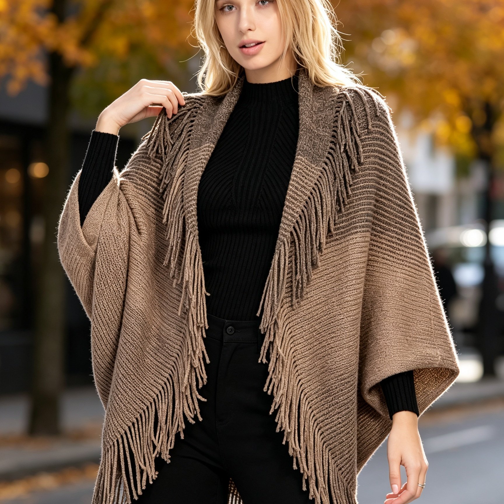 TEMU Capa de viaje para exteriores de otoño e invierno de cachemira, bufanda, suéter de borlas de cachemira para mujer, conjunto y accesorios para