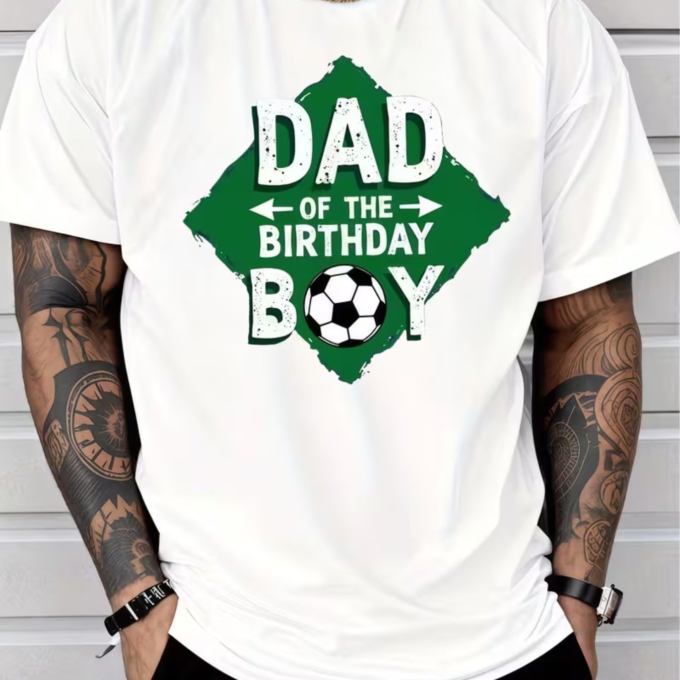 TEMU Gym Workout Football Birthday Party Dad T-shirt, Casual Short Sleeve Top For Birthday Boy's Father, Suitable For Summer Outdoor Activities, !