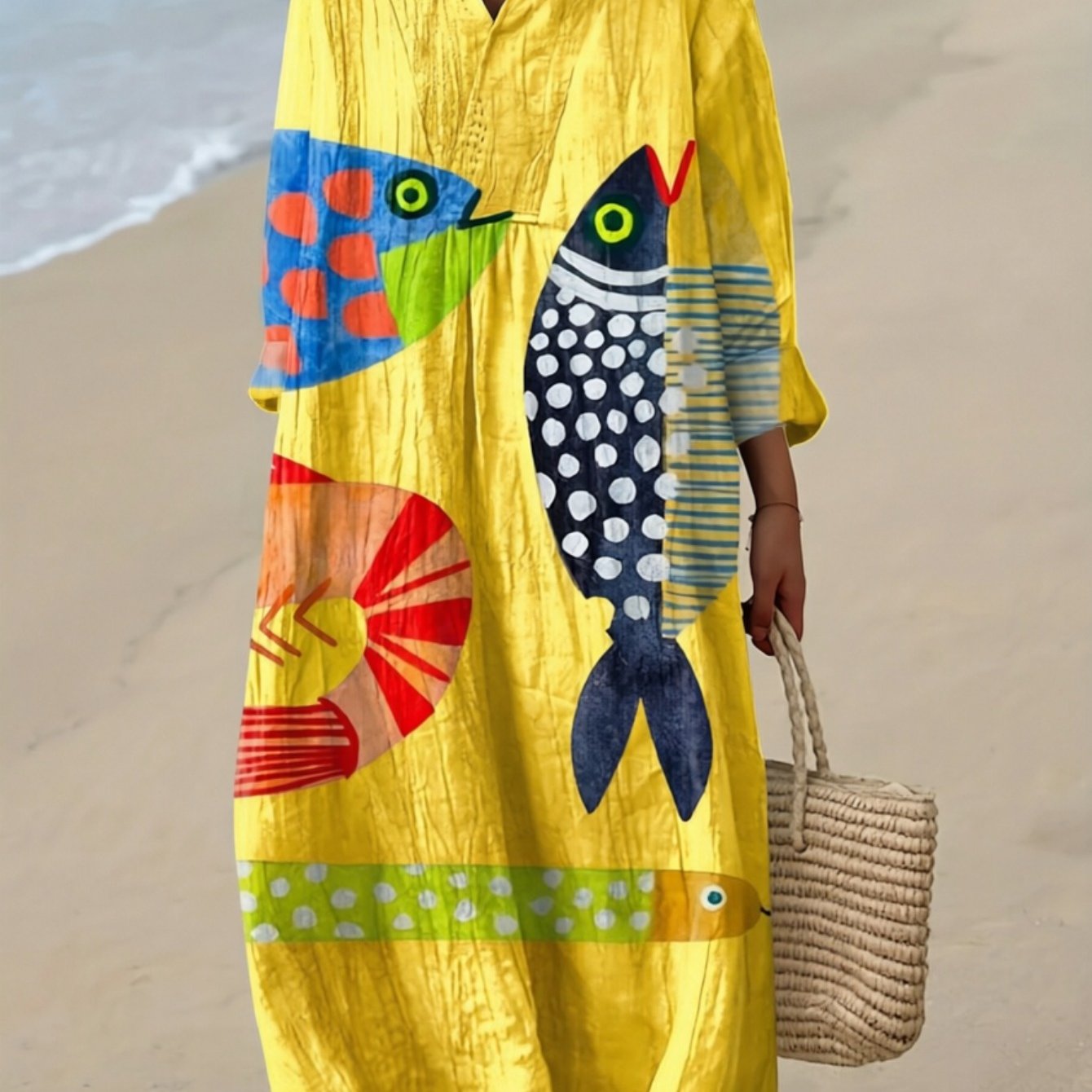 Image of Plus Size - Large Size 2d Flat Print Dress, Women's Dress, Casual Dress, Elegant Skirt, Suitable For Spring, Autumn, And Winter Leisure, , Vacation, Holiday Gifts, For Summer Beach Vacation