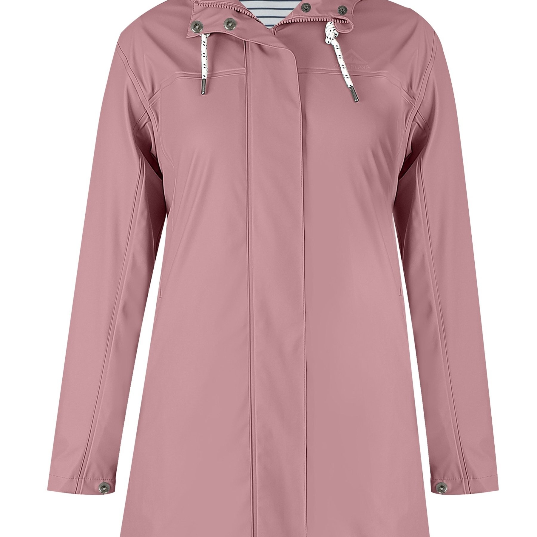 Image of Women's Long Hooded Outdoor Jacket - Casual Striped Lined Windbreaker Coat With Pockets And Drawstring Waist For Hiking, Camping, And Daily Wear