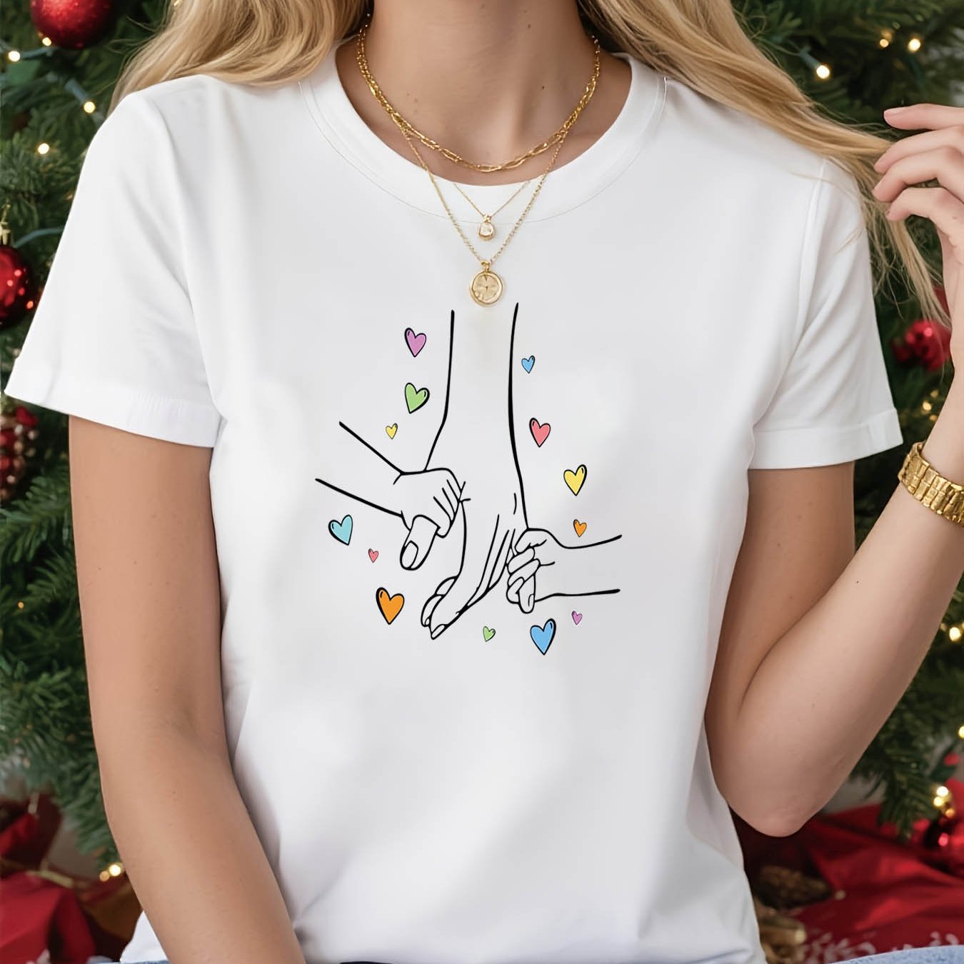 TEMU Mom And Hands Mother's Day Graphic Print T-shirt, Short Sleeve Crew Neck Casual Top For Summer & Spring, Women's Clothing