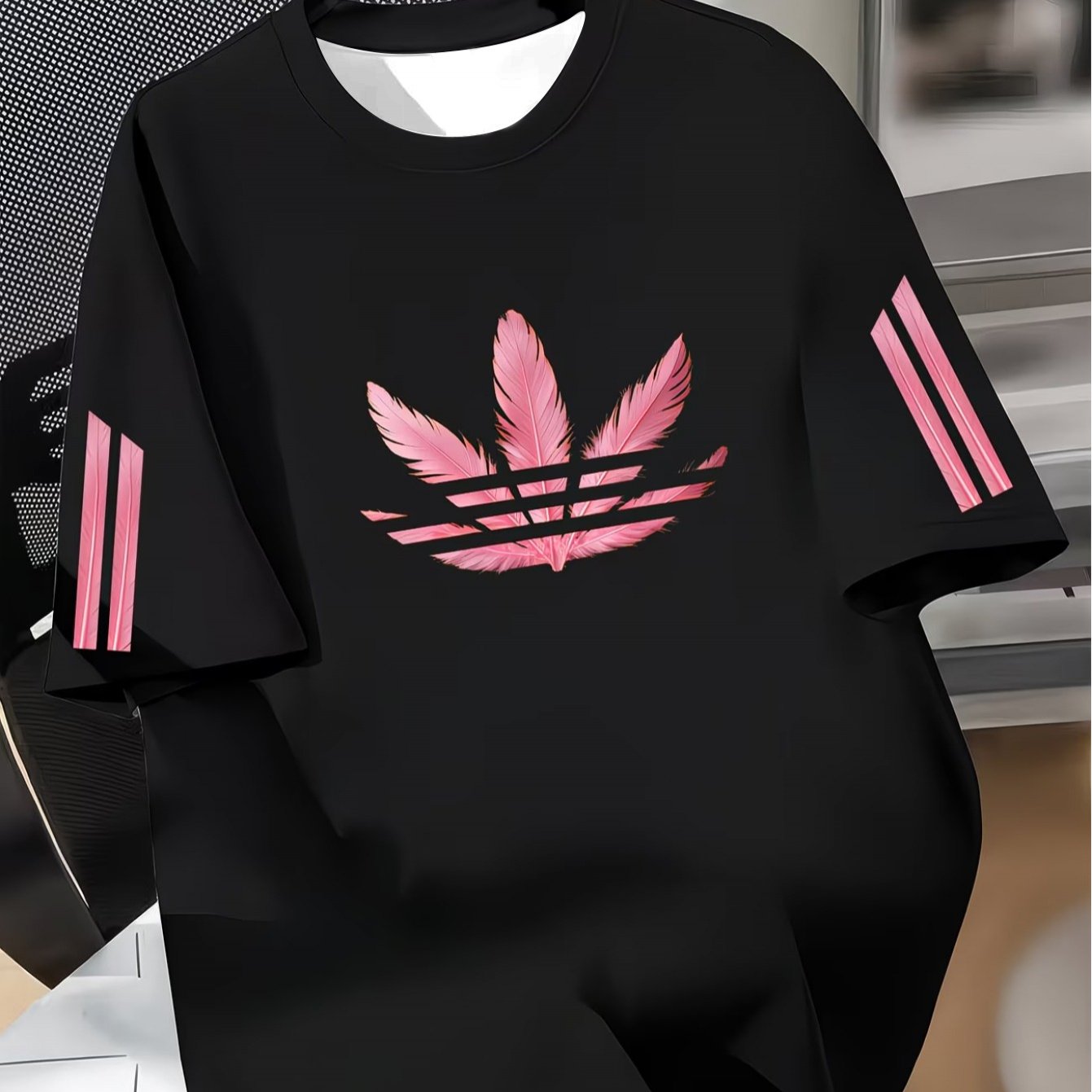TEMU Men's Clover Print T-shirt, Sporty Casual Short Sleeve Versatile Top, Plus Size