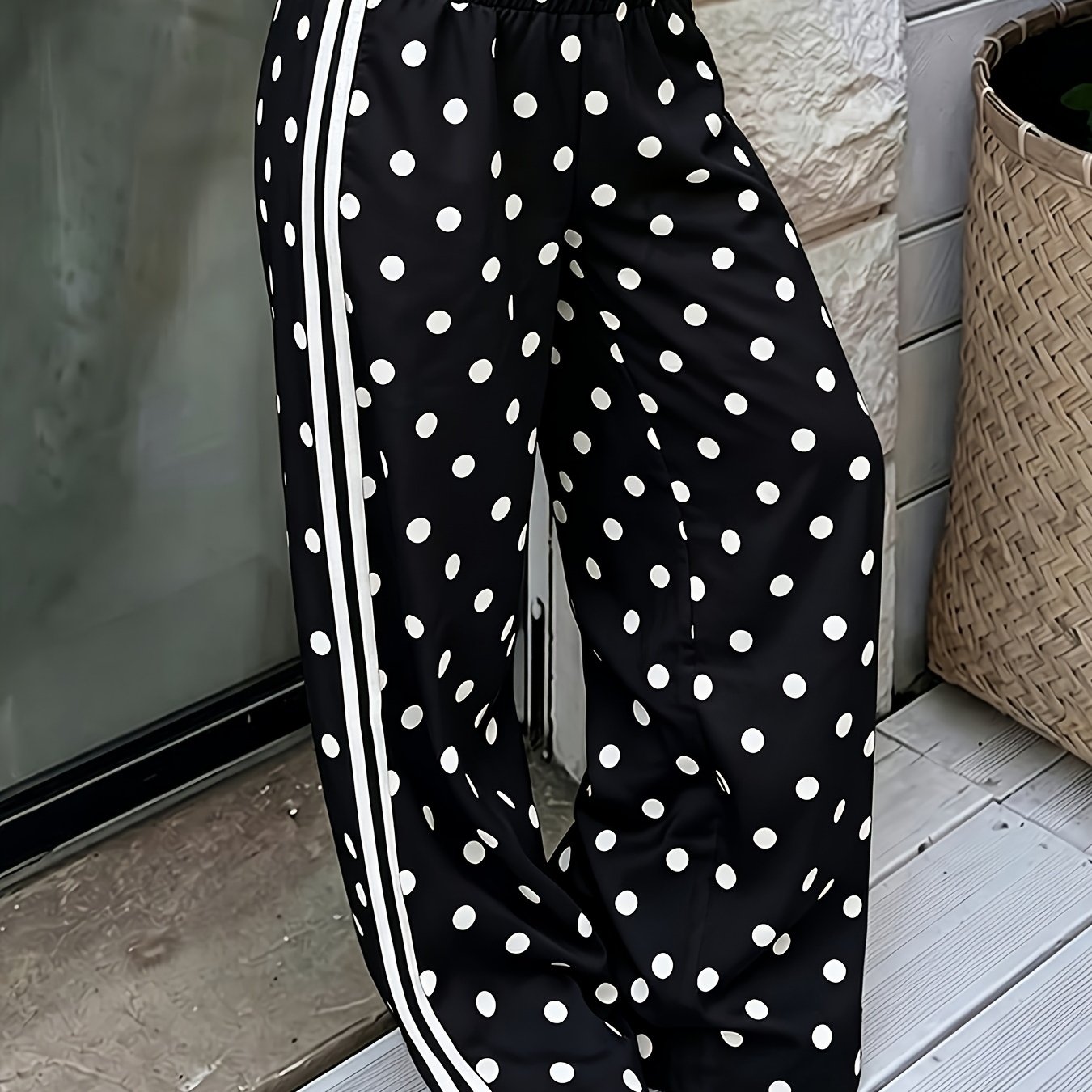TEMU Retro Polka Dot Color- High-waisted Straight-leg Casual Pants, Fashionable S Pants, Suitable For Daily Wear,, And Other Occasions, Versatile