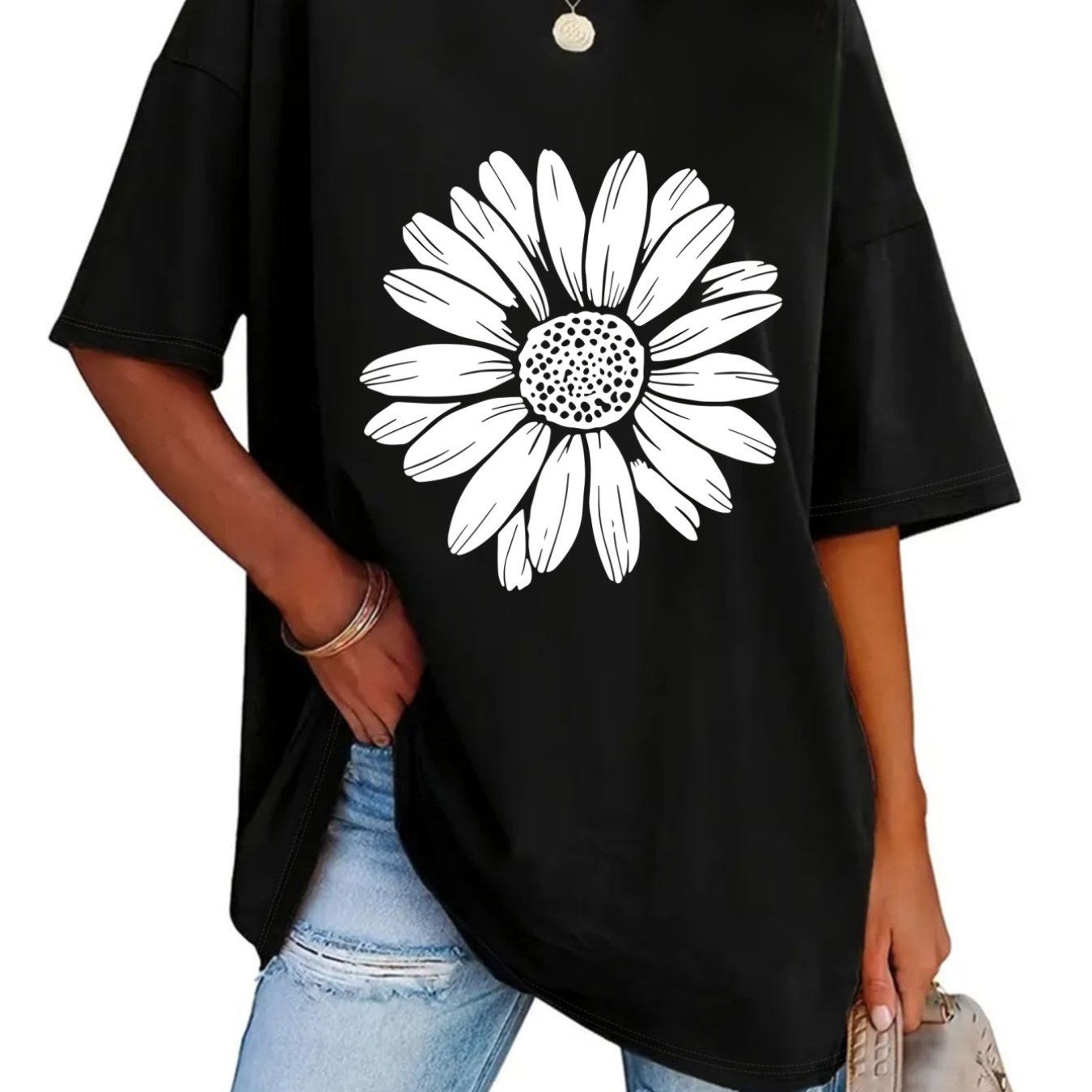 TEMU Plus Size - Plus Size - Fashionable Round-neck T-shirt With Printed Patterns In Plus Size