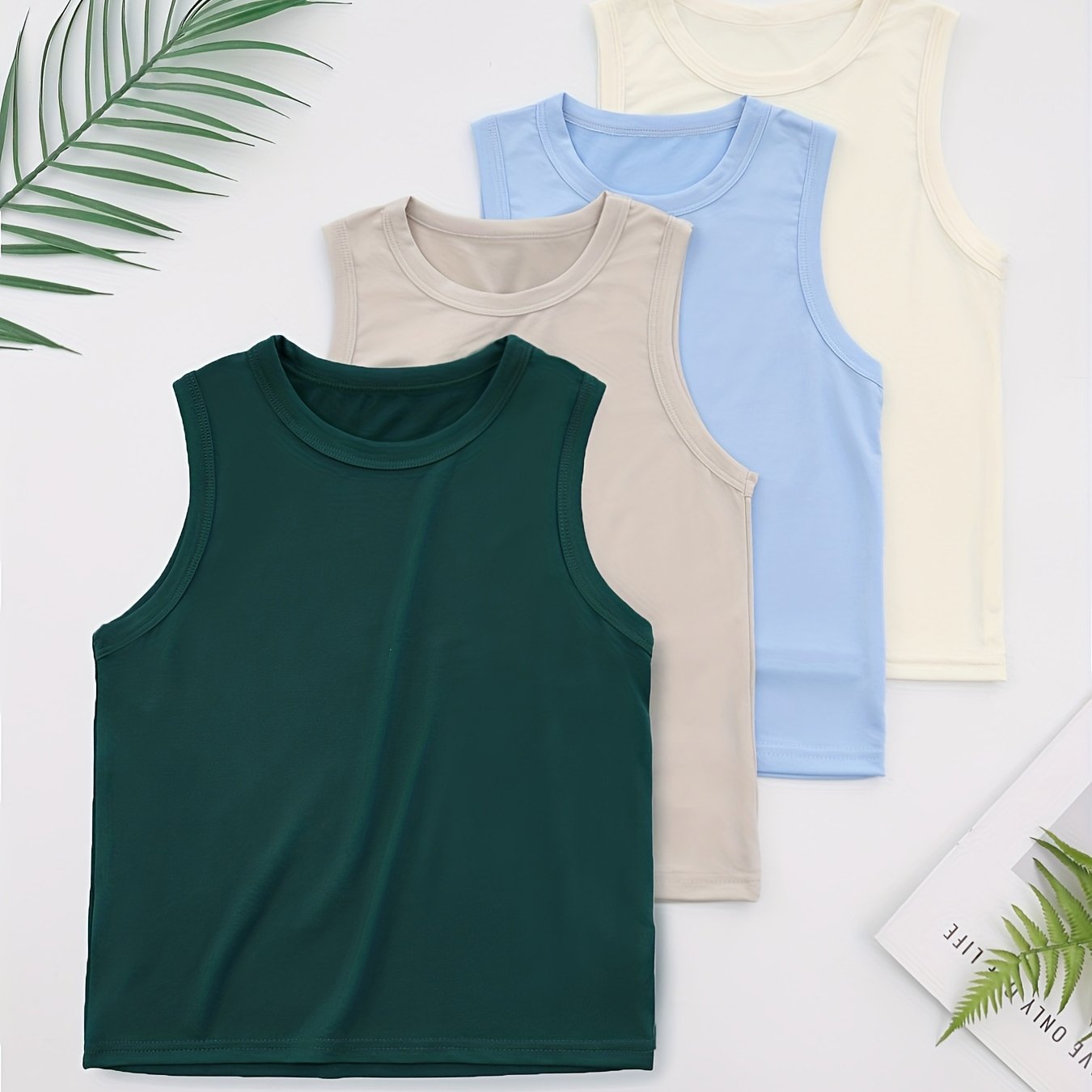 E-shop 4er-Pack einfarbige Tanktops für Jungen, Sommer-Größe Mittel-Groß für Jungen Mädchen, einfarbige ärmellose Tanktops für Kleinkinder, weiche