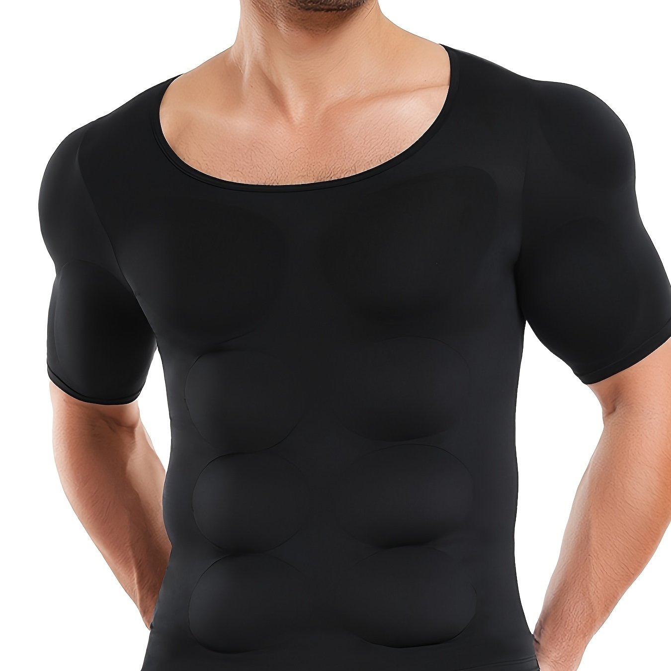 TEMU Men's Sports Slimming Shaping Tight Fit Tummy Control Breathable Top With Chest Pads, Abdominal Muscle Pads, And Shoulder Pads For Gym