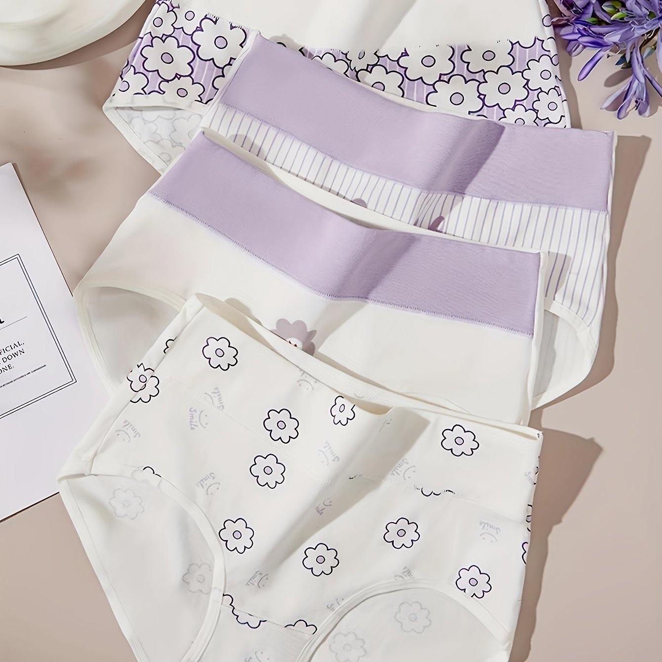 4pcs Cute High-waist -lifting Breathable Tummy Control Period Print Women' Briefs