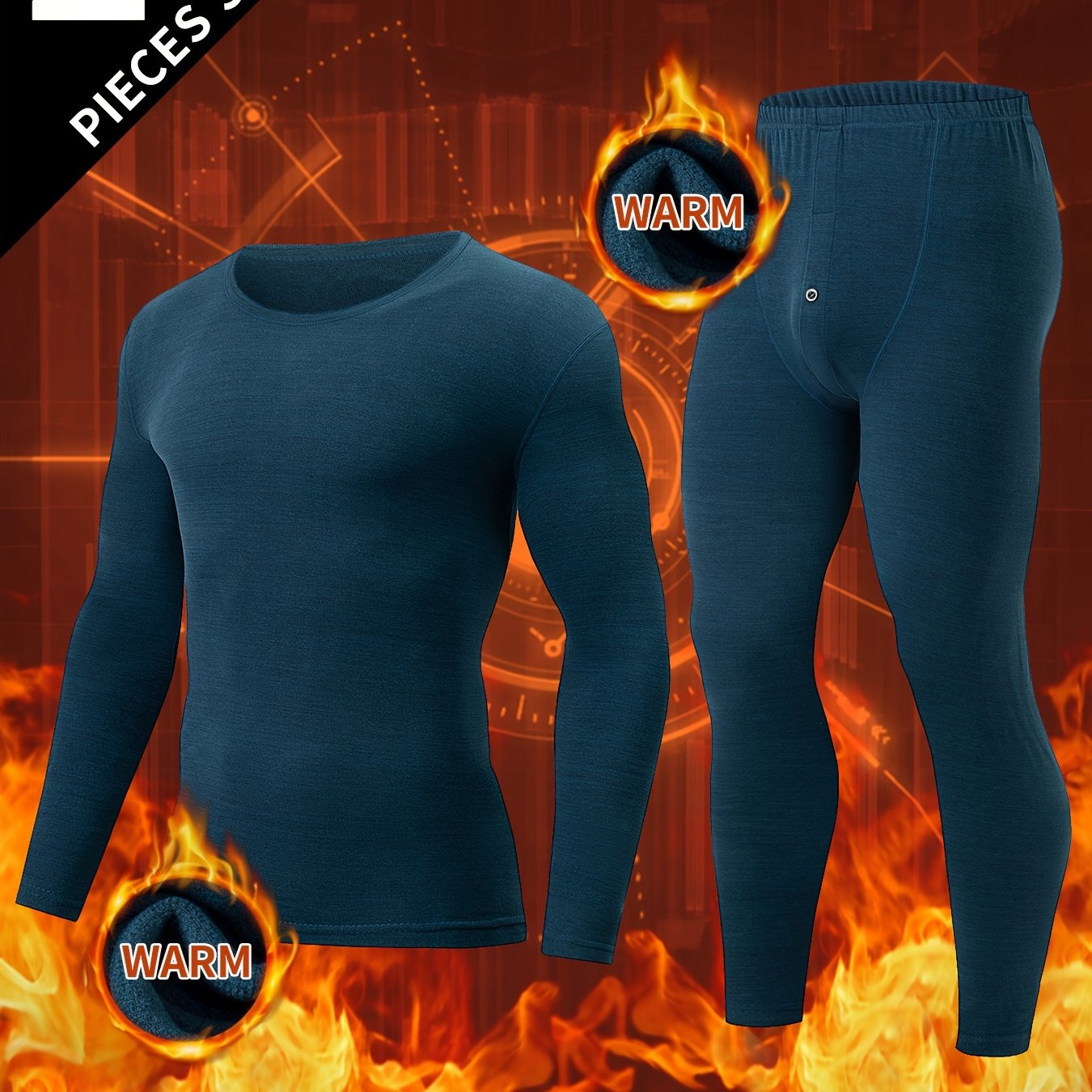 TEMU Ensemble de sous-vêtements thermiques 2 pièces pour homme, T-shirt à manches longues + Pantalon, Couche de base décontractée et chaude pour