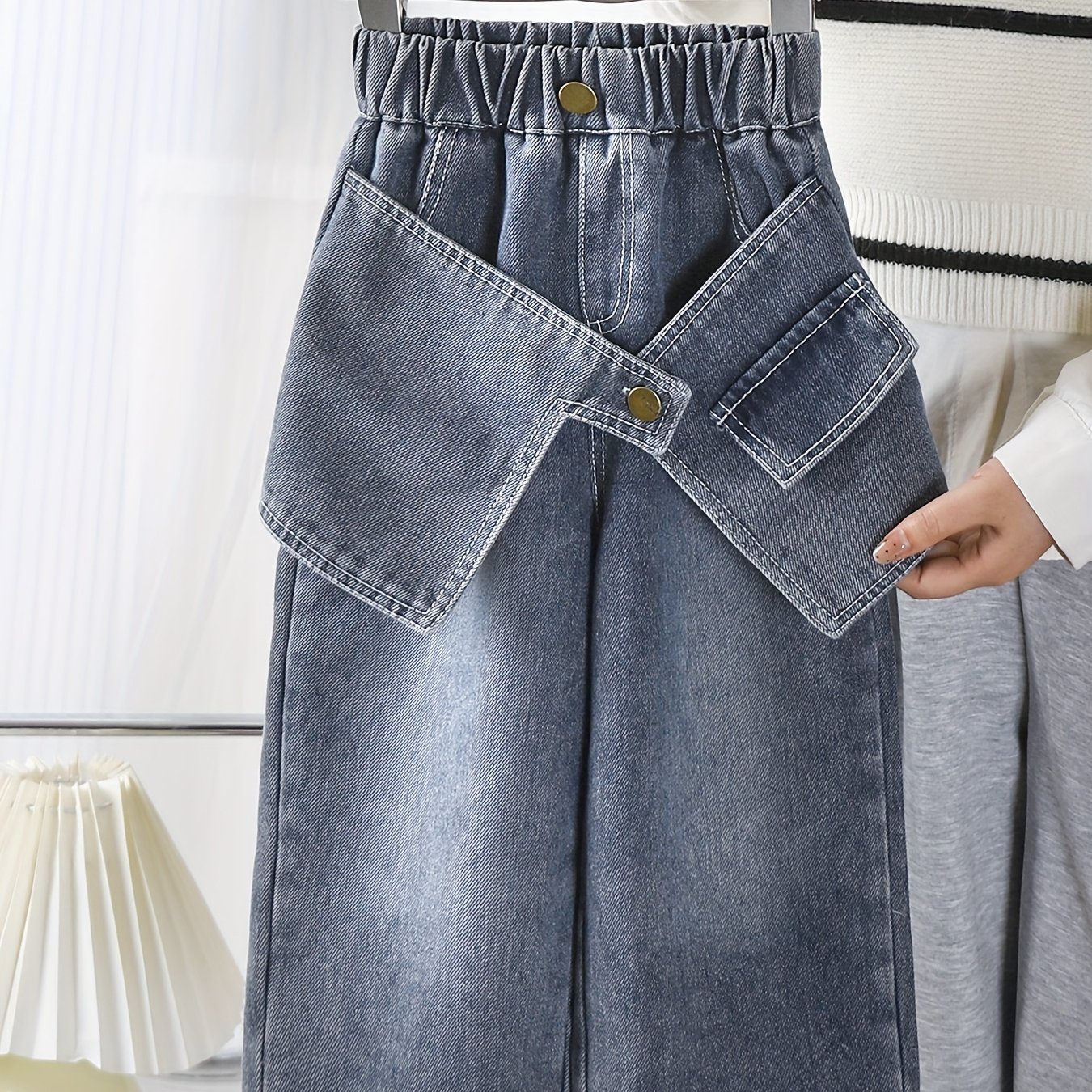 TEMU Pantalon à jambe droite pour filles, vêtement d'extérieur printemps/automne, pantalon élégant à jambes droites et larges en patchwork de style