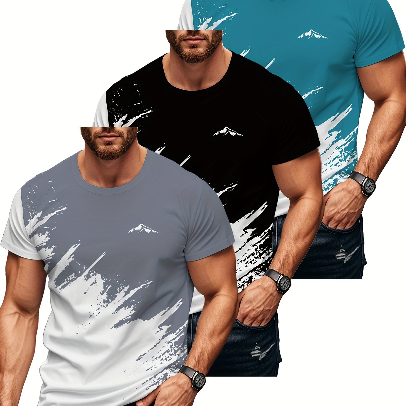 TEMU 3pz T-shirt Casual da - Corta, , Stampa , Tessuto , per /Estate, Magliette Estive, Taglie Forti, Abbigliamento Estivo, Abbigliamento per Caldo,