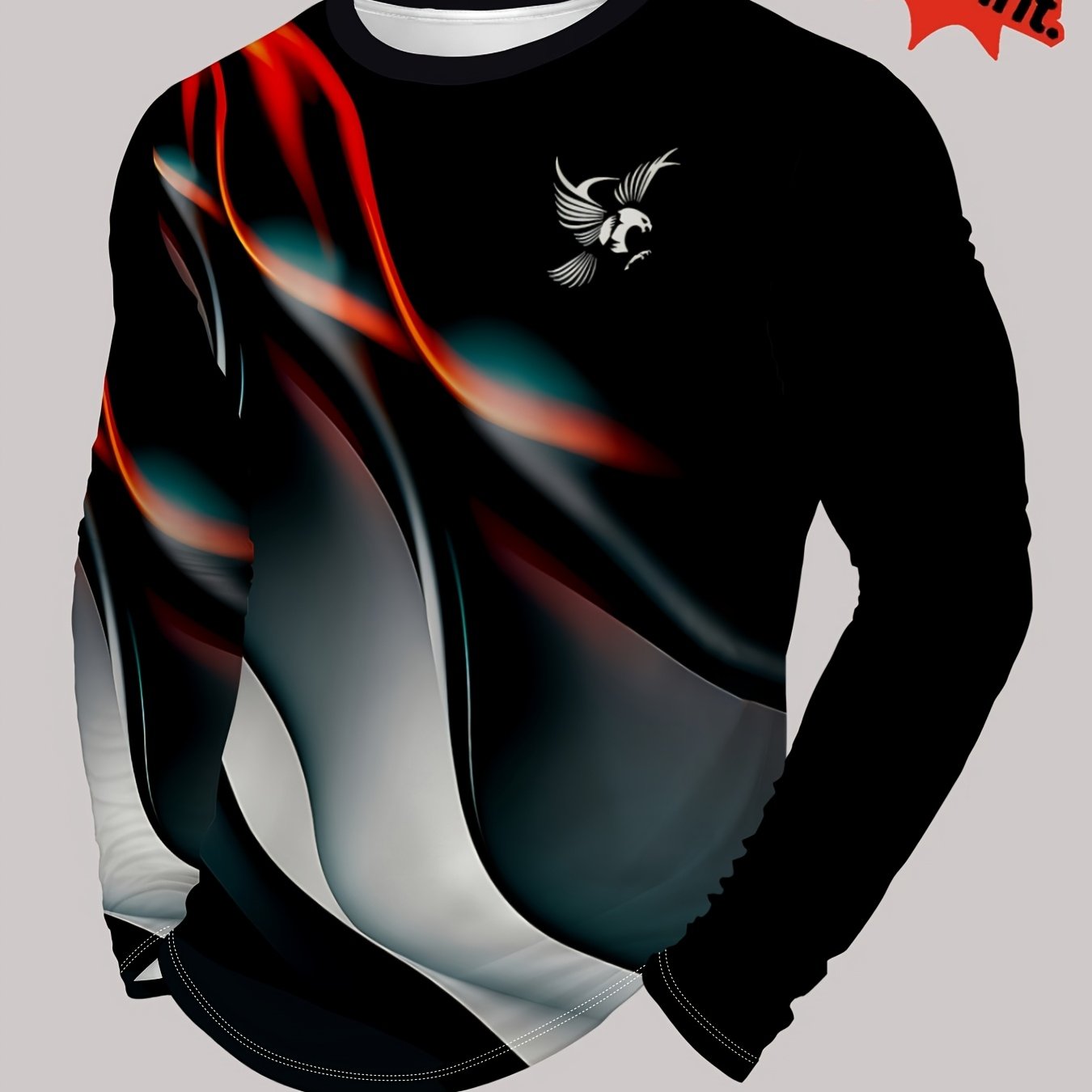 TEMU Printed Design â Not Textured/embroidery/sequins Functional -block Long Sleeve Shirt, Asymmetrical Gradient Light Stripe With White Eagle