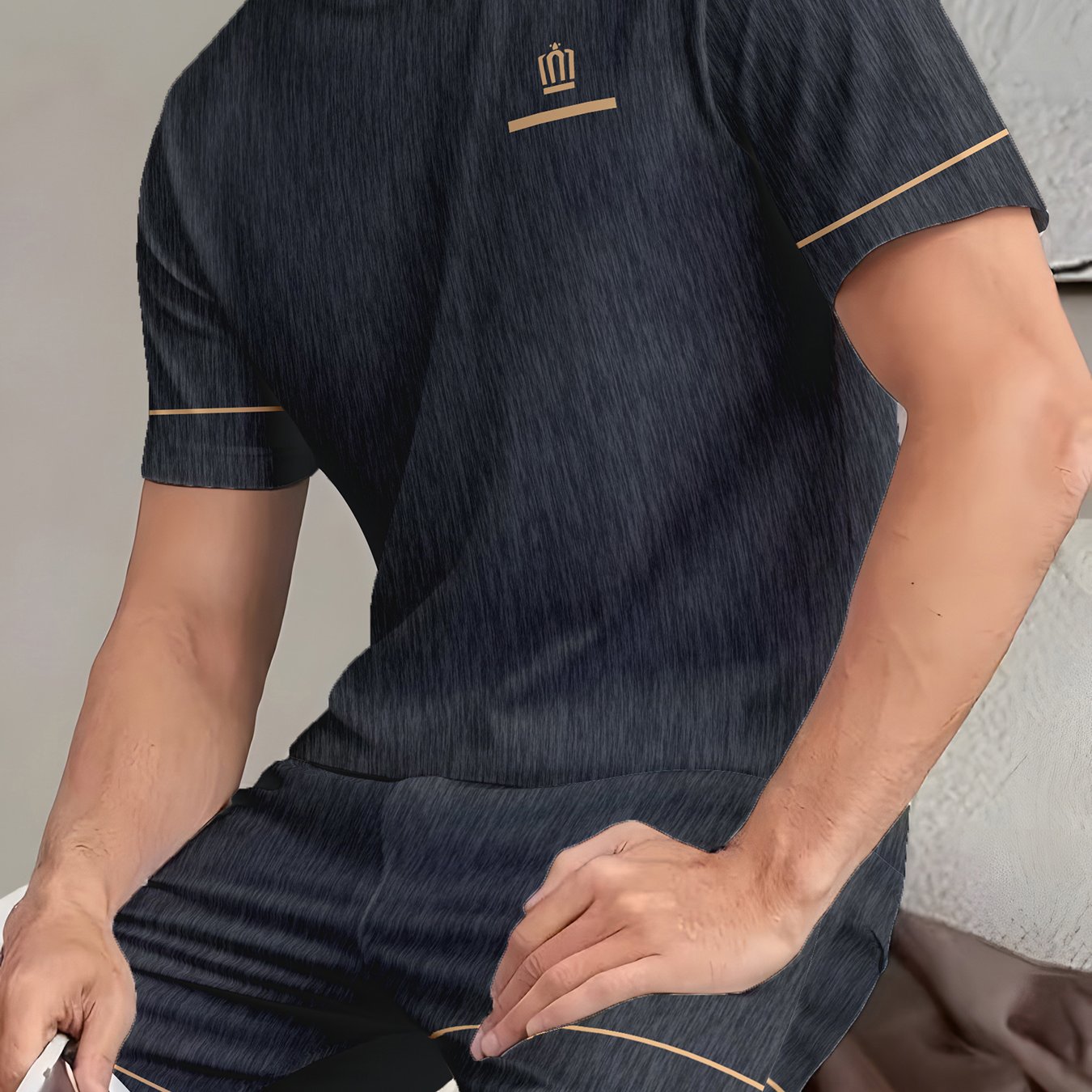 TEMU Men's Fashionable Casual Pajama Set For Spring, Summer, And Autumn - Short Sleeve And Shorts Comfortable 2pcs Pajamas