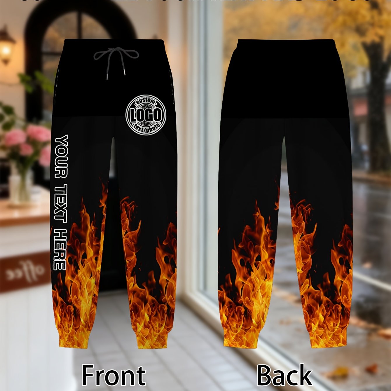 TEMU Pantaloni Jogger da con Testo Personalizzato, Pantaloni della Tuta con Stampa a Fiamma, Vita e Polsini, Pantaloni Casual Personalizzati per Uso