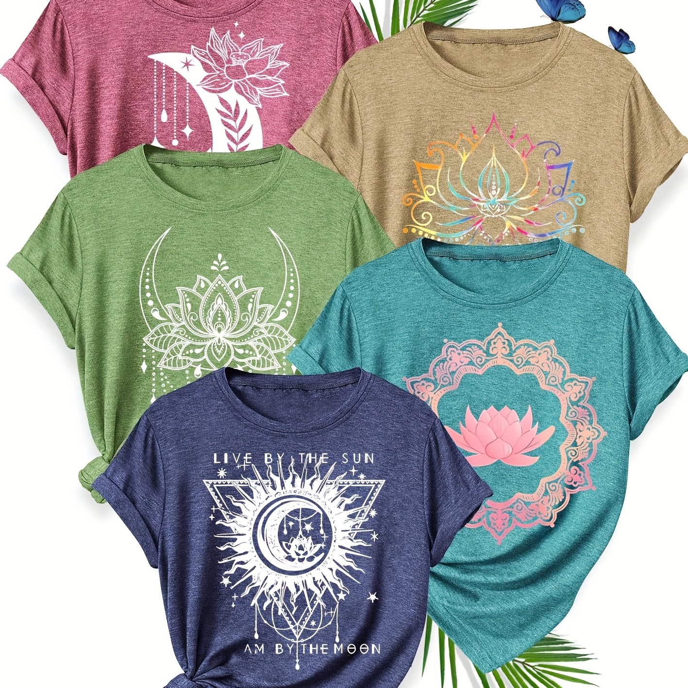 TEMU A Set Of 5 Matching Outfits For Sisters Featuring Easy And Clear Lines With Plant And Floral Patterns, Stylish And Retro Design For Women,