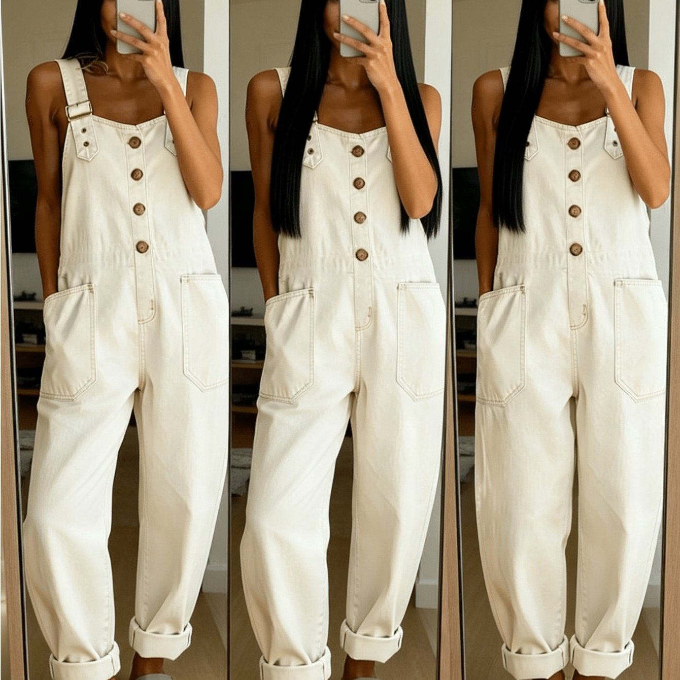 Women's Retro Denim Overalls - Loose Fit Suspender Shorts Jumpsuit With Pockets, Solid Color Suitable For Casual , Daily Wear & - Outfits, Machine Washable Denim Suit