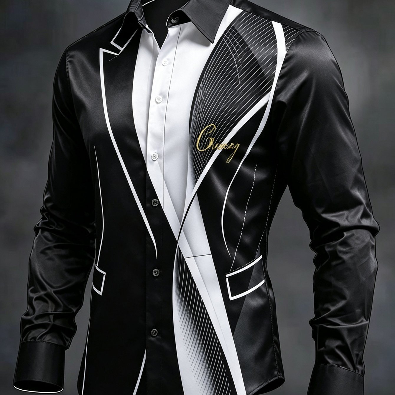 Image of Men's Digital Printed Fake Suit Design Long Sleeve Button- Shirt, Business Casual Party Wear - Men's Gifts For Halloween, Christmas, Daily Party Outfits, Autumn Back To School