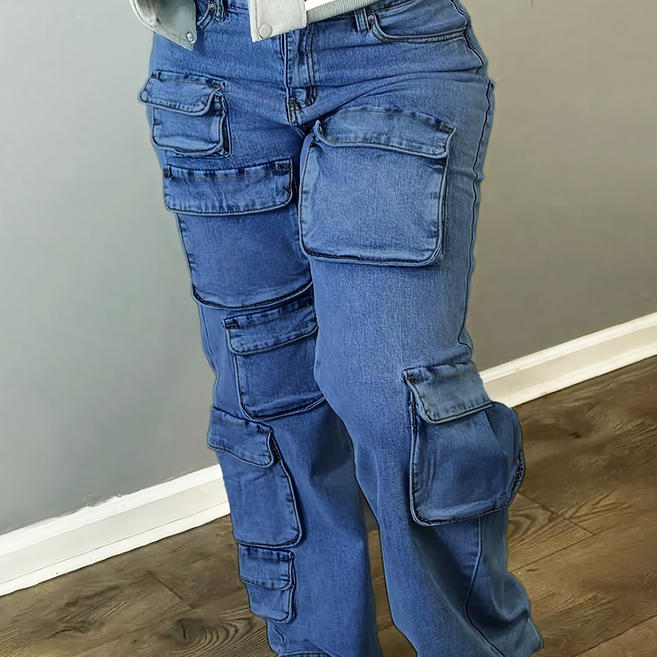 TEMU Women's Y2k Loose Work Pants - High Waisted Wide Leg Pants With Pockets, Retro Women' Jeans, Non-stretchy And Comfortable, Suitable For Daily