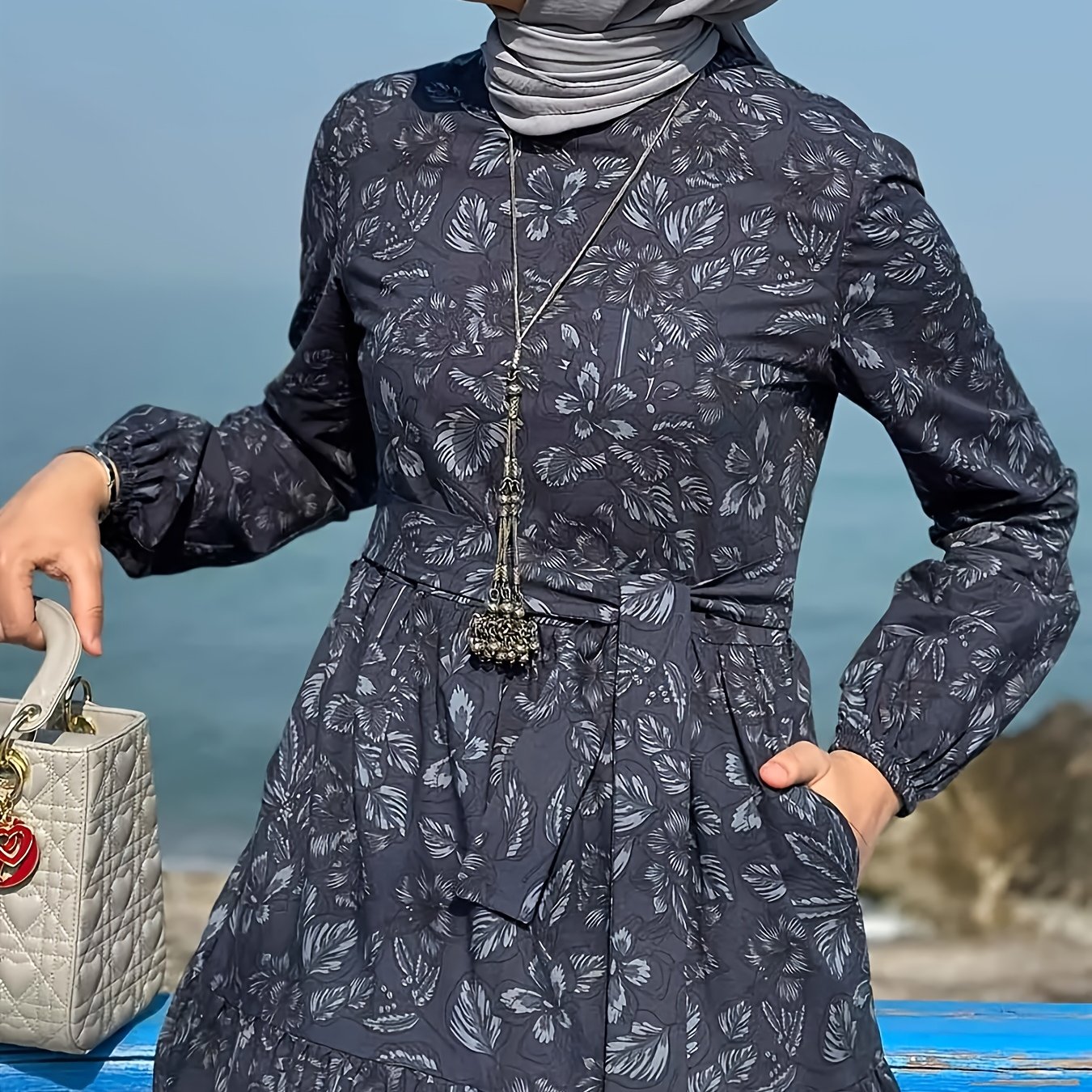 Middle Eastern Elegant Printed Dress (headscarf Not Included)