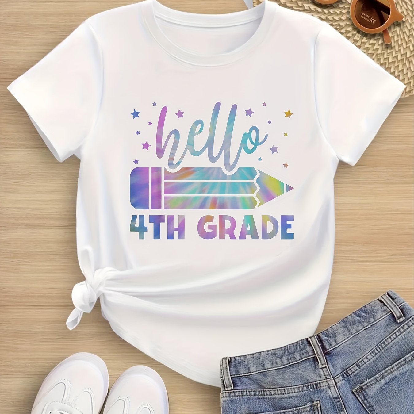 TEMU Girls' Short-sleeved Pure Cotton T-shirt With A Round Neck Is Casual And Comfortable. All Year Round. The "fourth Grade Style" Is Suitable For Children Aged 6 To 14