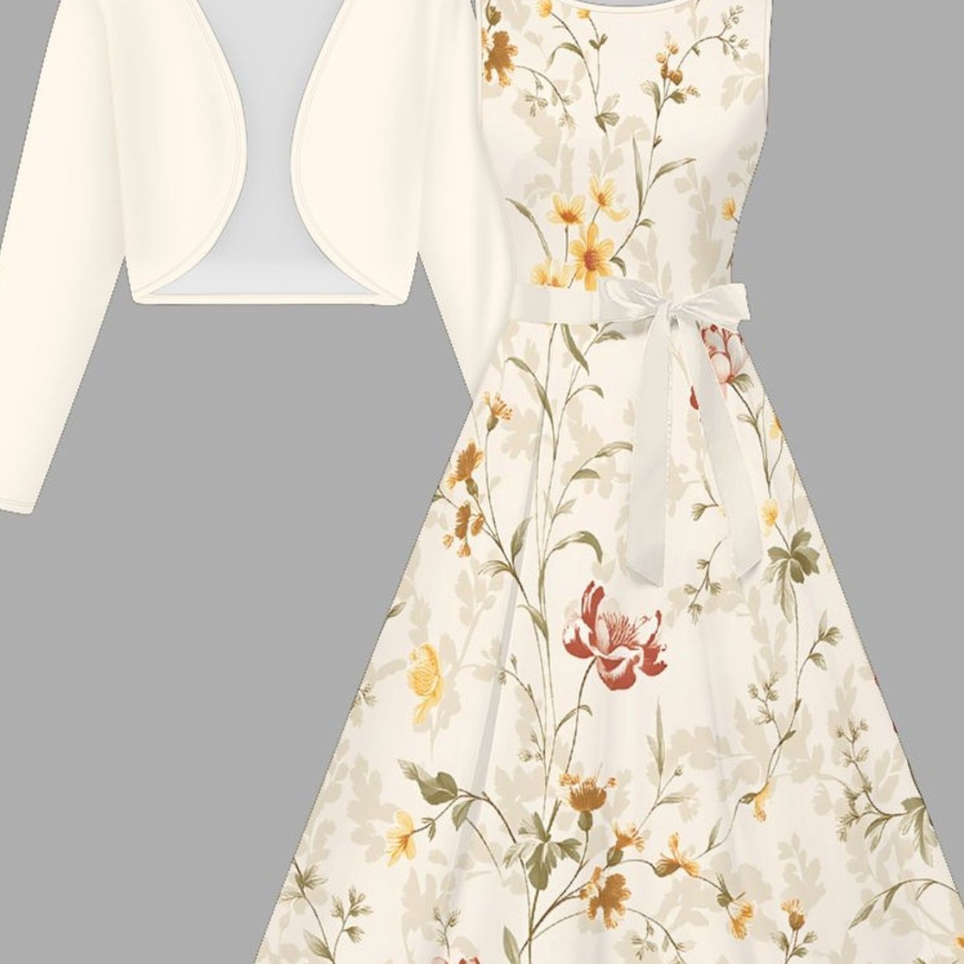 Women's Fashion Dress Set, Floral Print Design, Short Coat And Vest Dress With Belt, Wear, , For Elegant Ladies