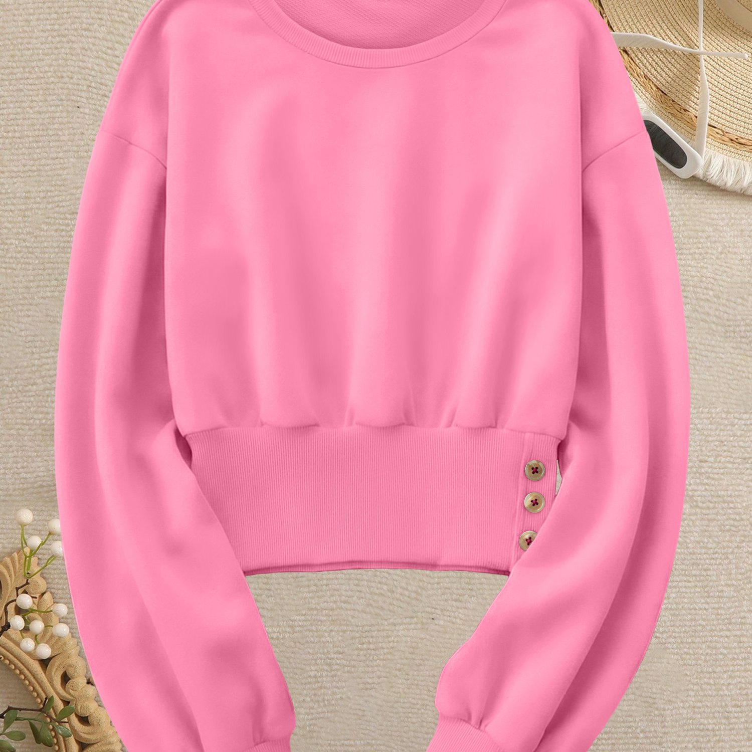 TEMU Autumn-winter Warm- Neat Women's Cropped Hoodie: Casual Side-button Style, Fashionable Trendy Minimalist & Versatile For Autumn-winter Home-