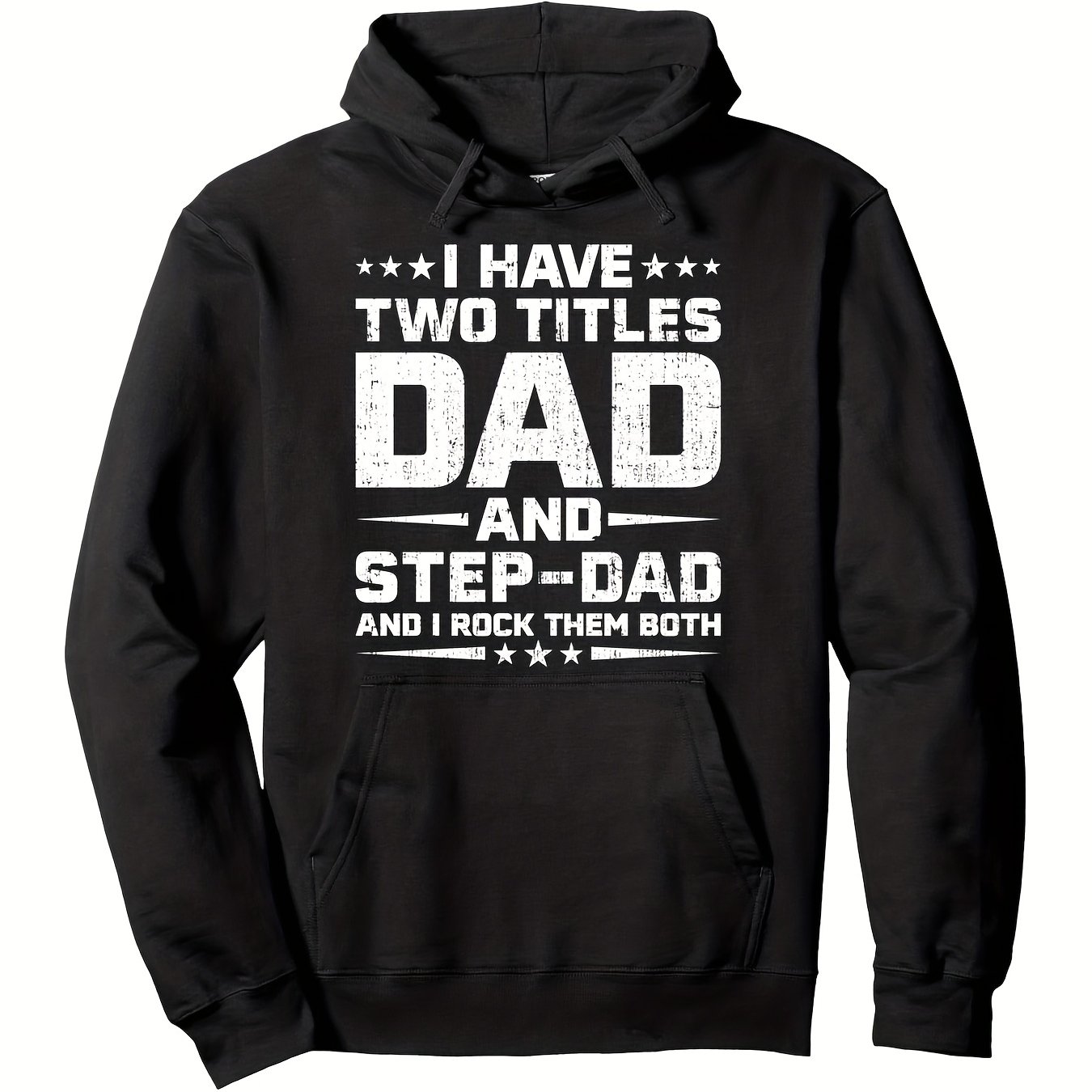 TEMU Funny Stepdad Dad 'i Have 2 Titles Dad & Step Dad' Graphic Print Pullover Sweatshirt All Season Fit Men's Hooded Front Pocket Father's Day