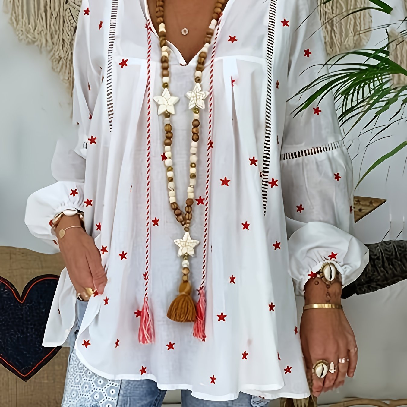 E-shop Plus Size, Cross-Border Mode Frühling/Sommer Neu Plus-Size Bedrucktes Lockeres Damen-Langarmhemd