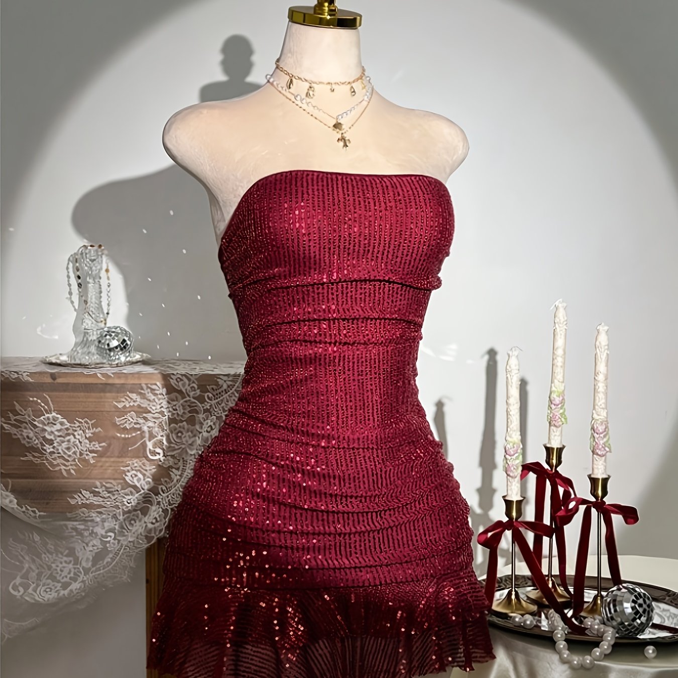 TEMU Banquet | Robe Cami Vintage à Paillettes , Mini Robe Moulante Coupe Ajustée Haut de Gamme
