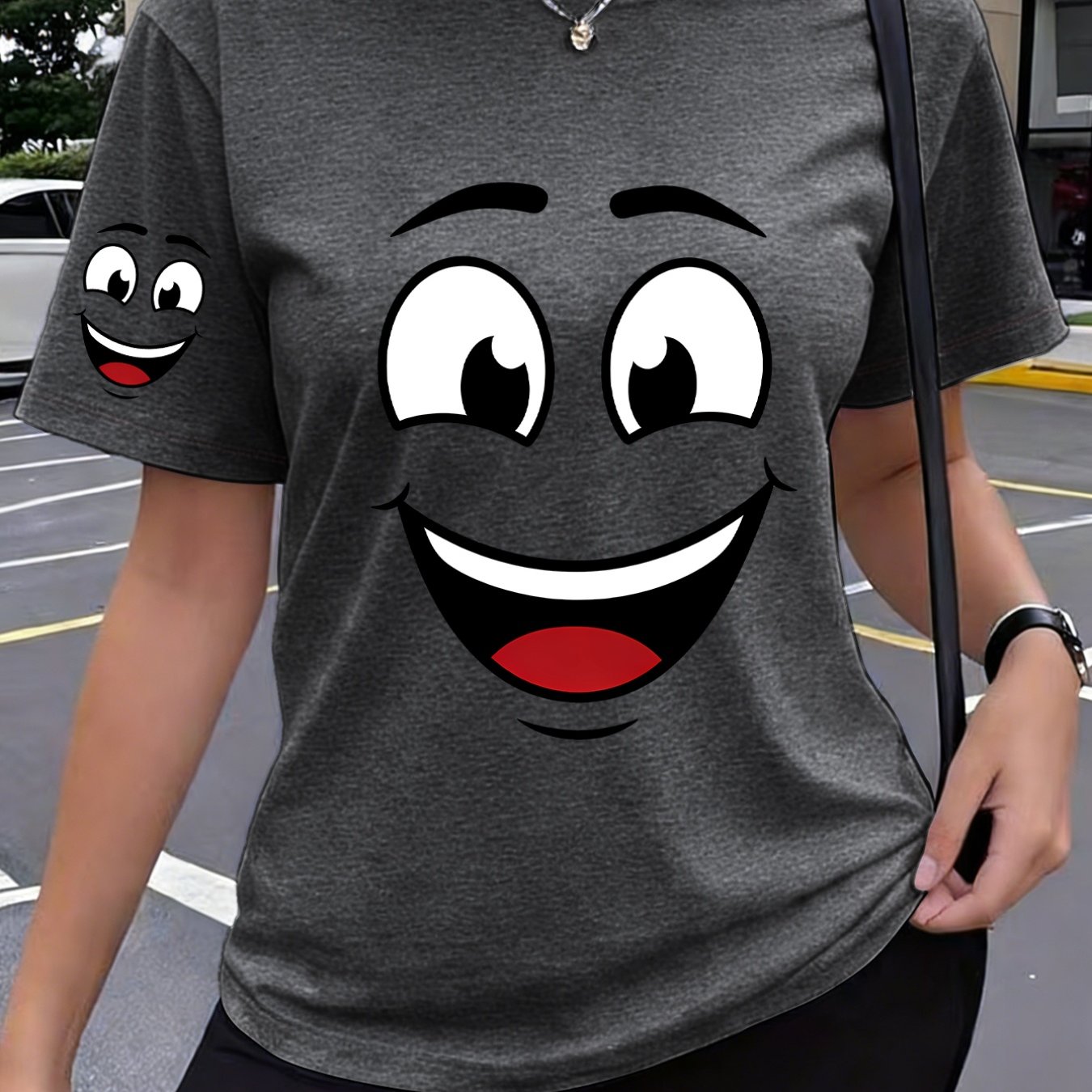 TEMU 1pc Cartoon Print Short Sleeve T-shirt Cute Design Highlight Casual Versatile Style Summer New Y2k Style Women's Athletic Wear Single Sleeve