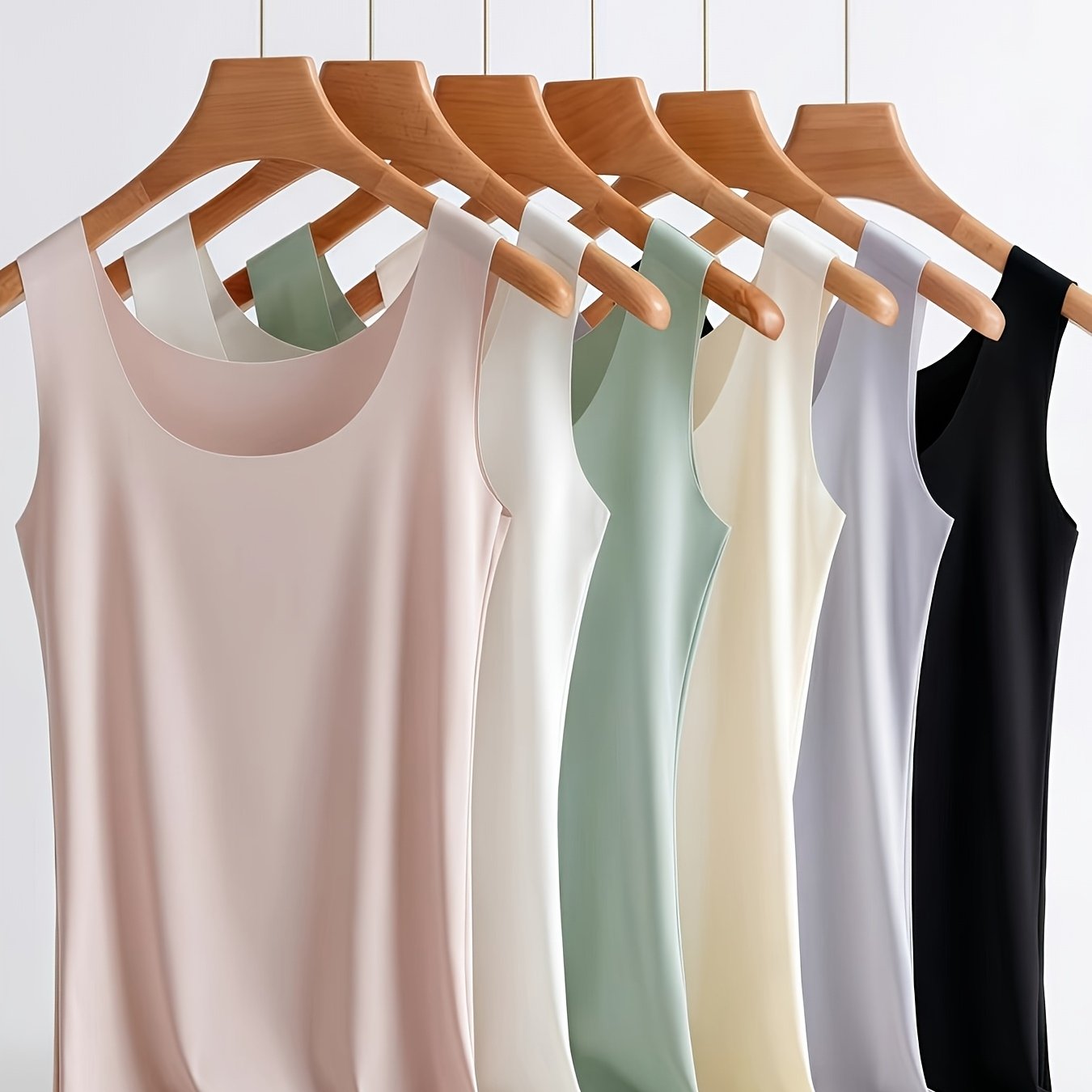 6pcs Summer Women's Long Sleeveless Tank Tops, Cool, Comfortable, Breathable, Casual, Simple, Solid Color, Versatile For Inner And Outer Wear