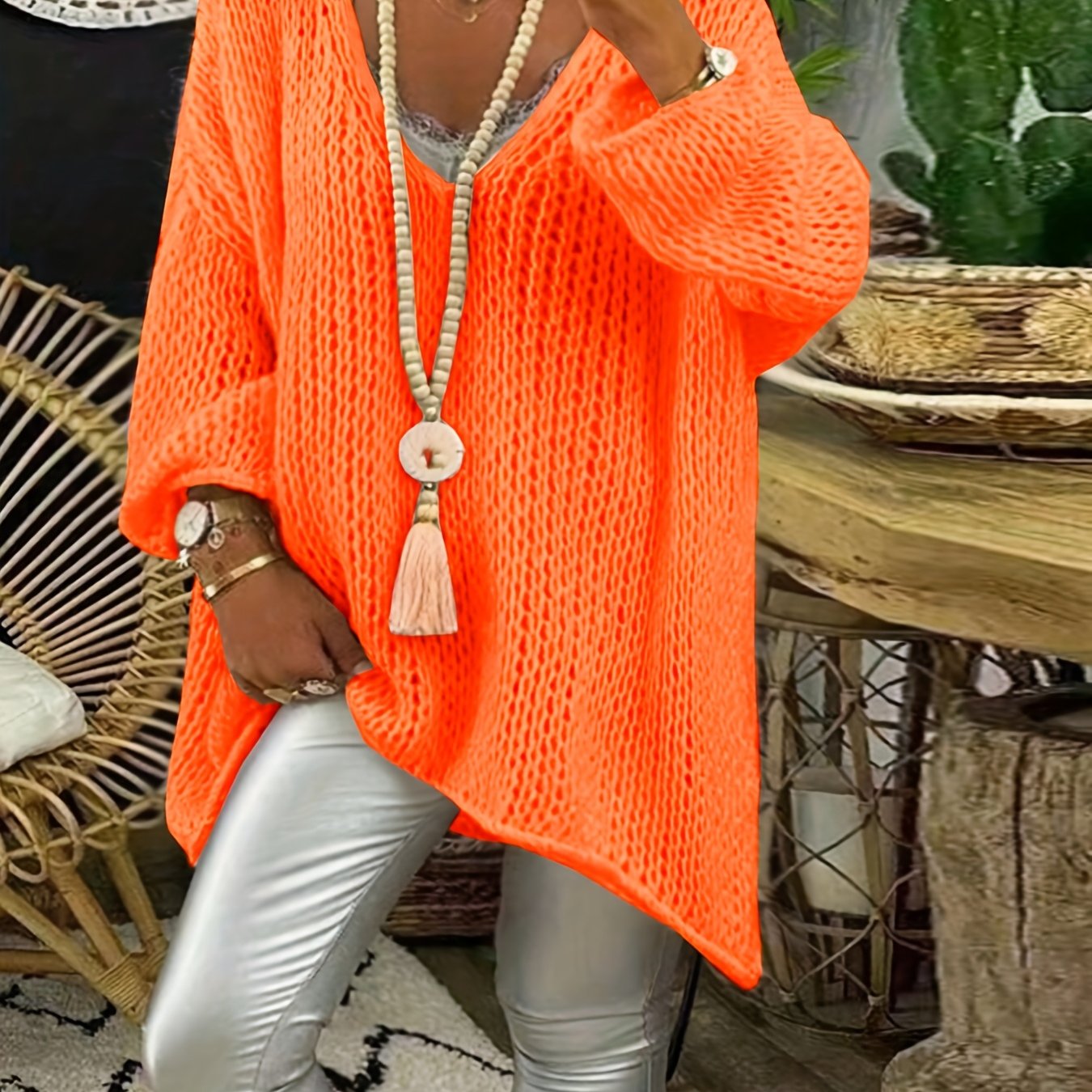 New Women's Casual Fashion Solid V-neck Long Sleeve Autumn Style Hollow Out Turtleneck Sweater