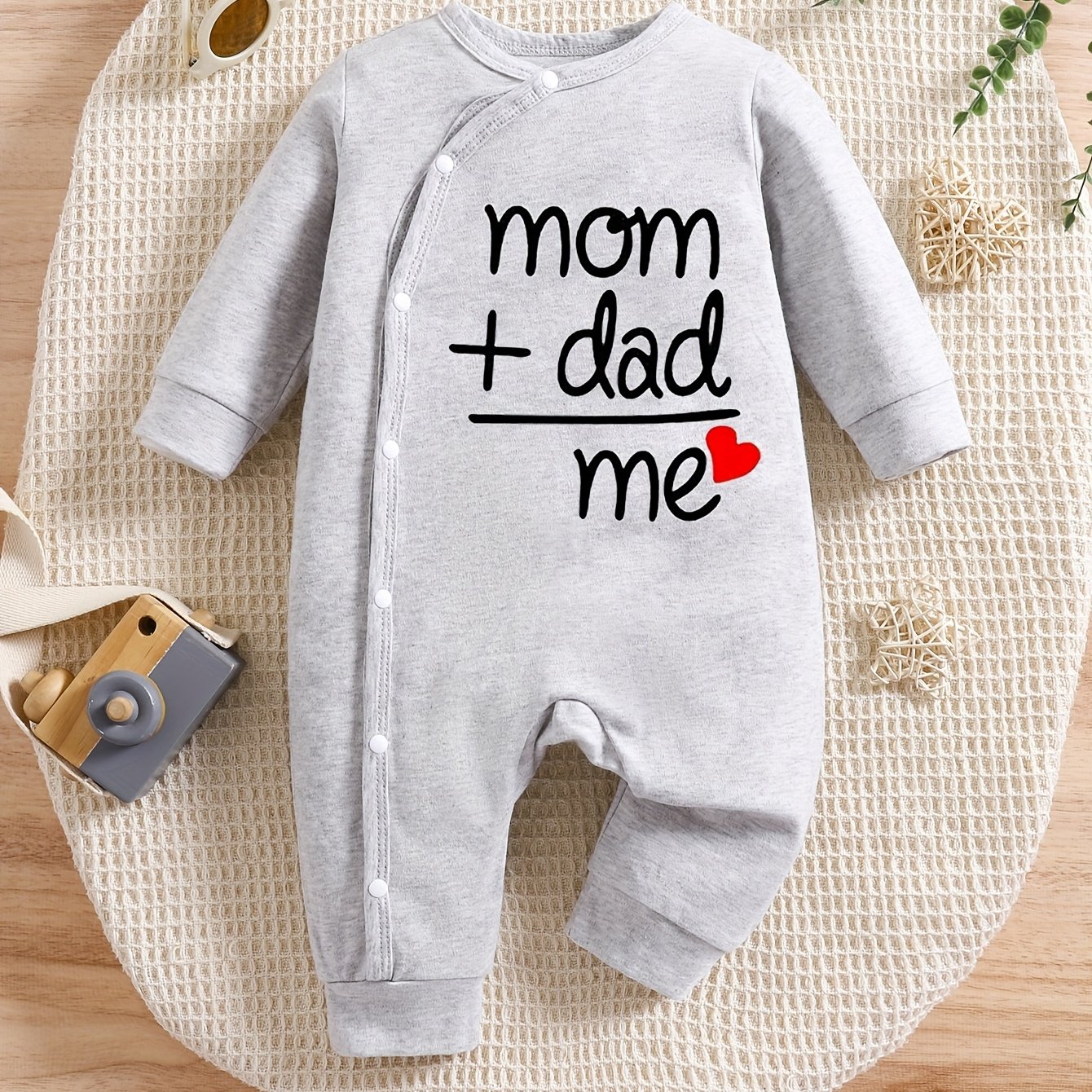 Image of Children's Slant Long Sleeve Bodysuit With Letter Print, Baby Romper, Newborn Crawling Suit, Toddler Onesie, Newborn Outdoor Crawling Suit, Baby Outdoor Clothing, Style, Perfect For Outdoor