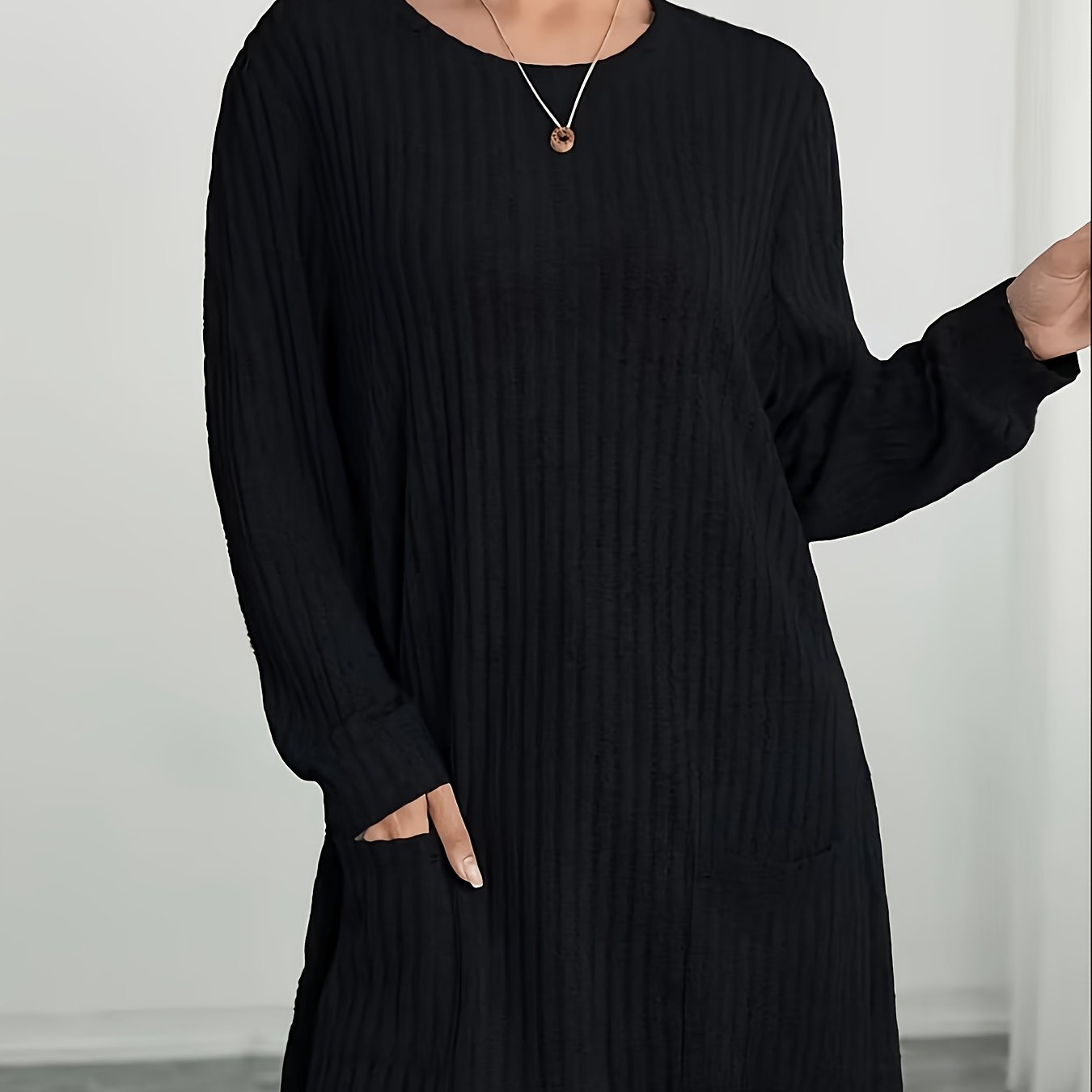 TEMU Plus Size Women's Casual Long Sleeve Round Neck Commute Daily T-shirt