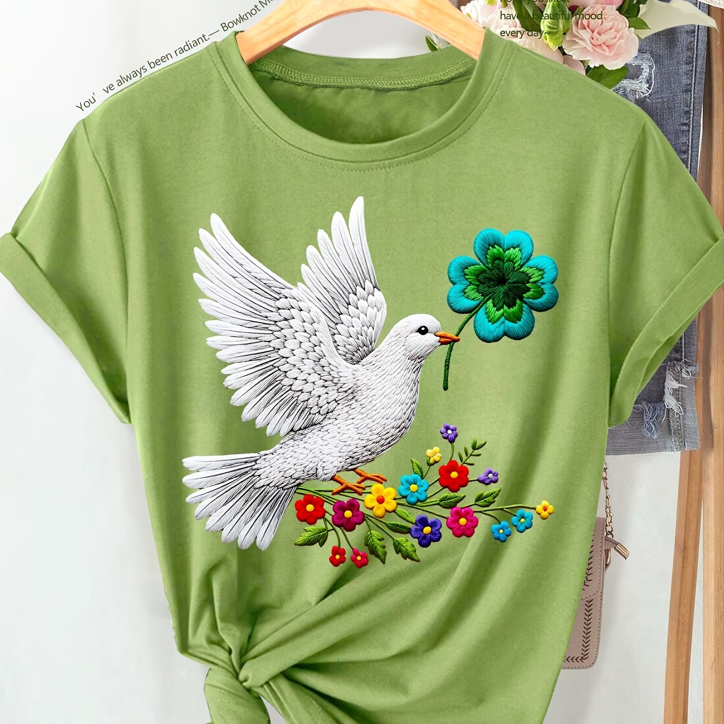 TEMU Elegant Summer Arrivals For Women, A Gift Featuring Floral Designs And White Doves. Perfect For Casual And Vintage Styles And Summer